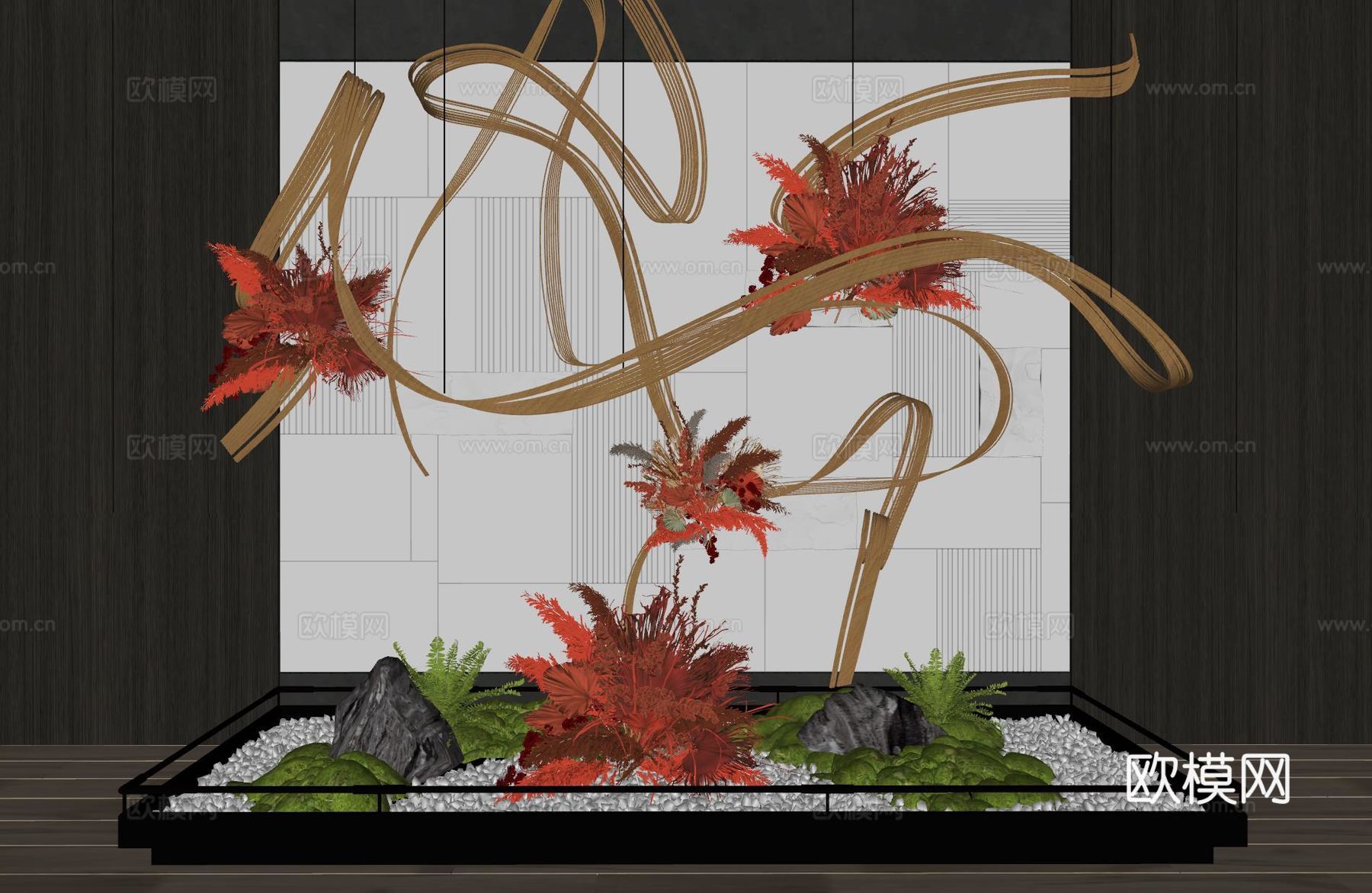 现代室内景观造景 苔藓景观 景观小品 藤编装置 艺术装置su模型