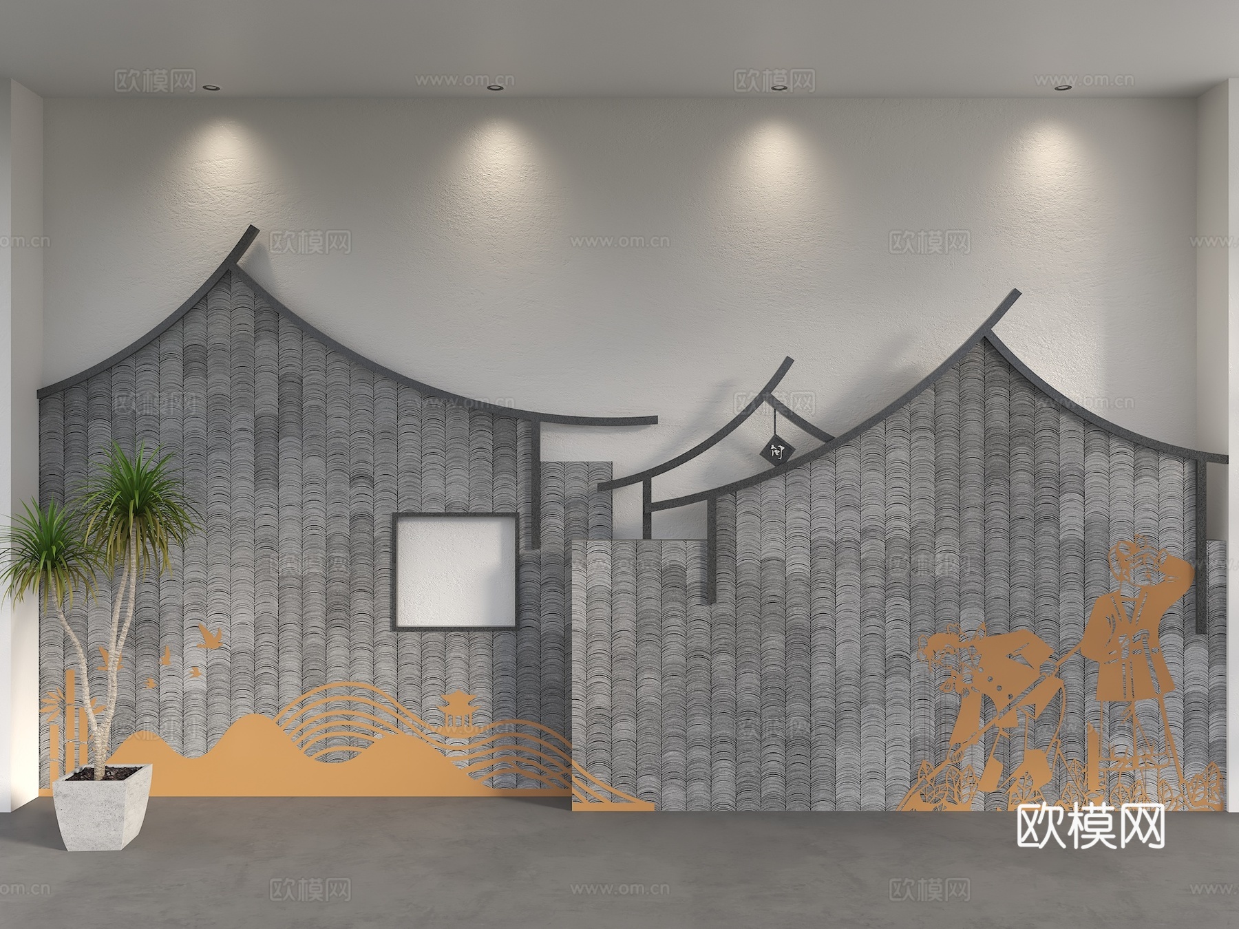 中式背景墙 瓦片背景墙 马头墙背景墙 徽派建筑背景墙 建筑轮su模型