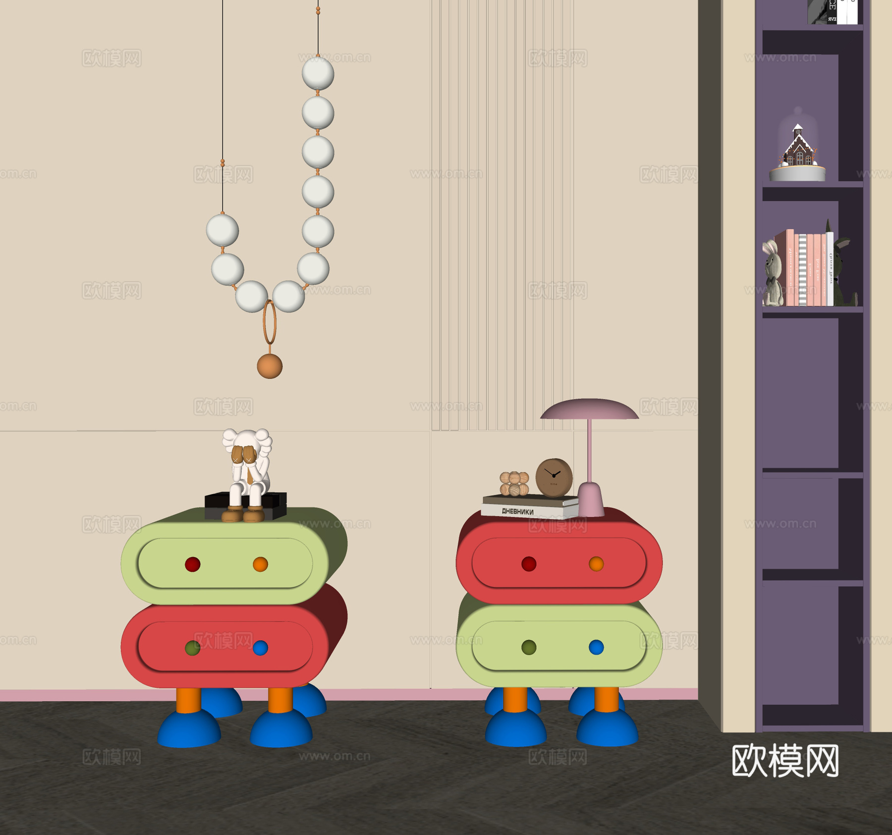 现代儿童床头柜 床头吊灯su模型