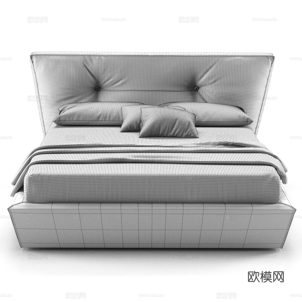 现代蓝色双人床3d模型
