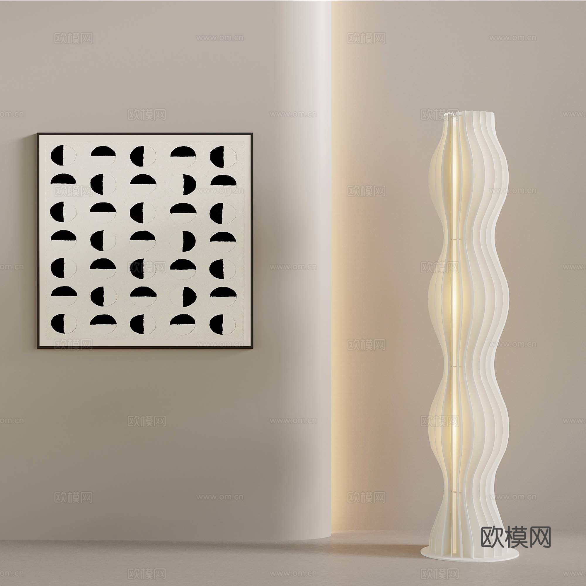 奶油风落地灯 装饰画3d模型