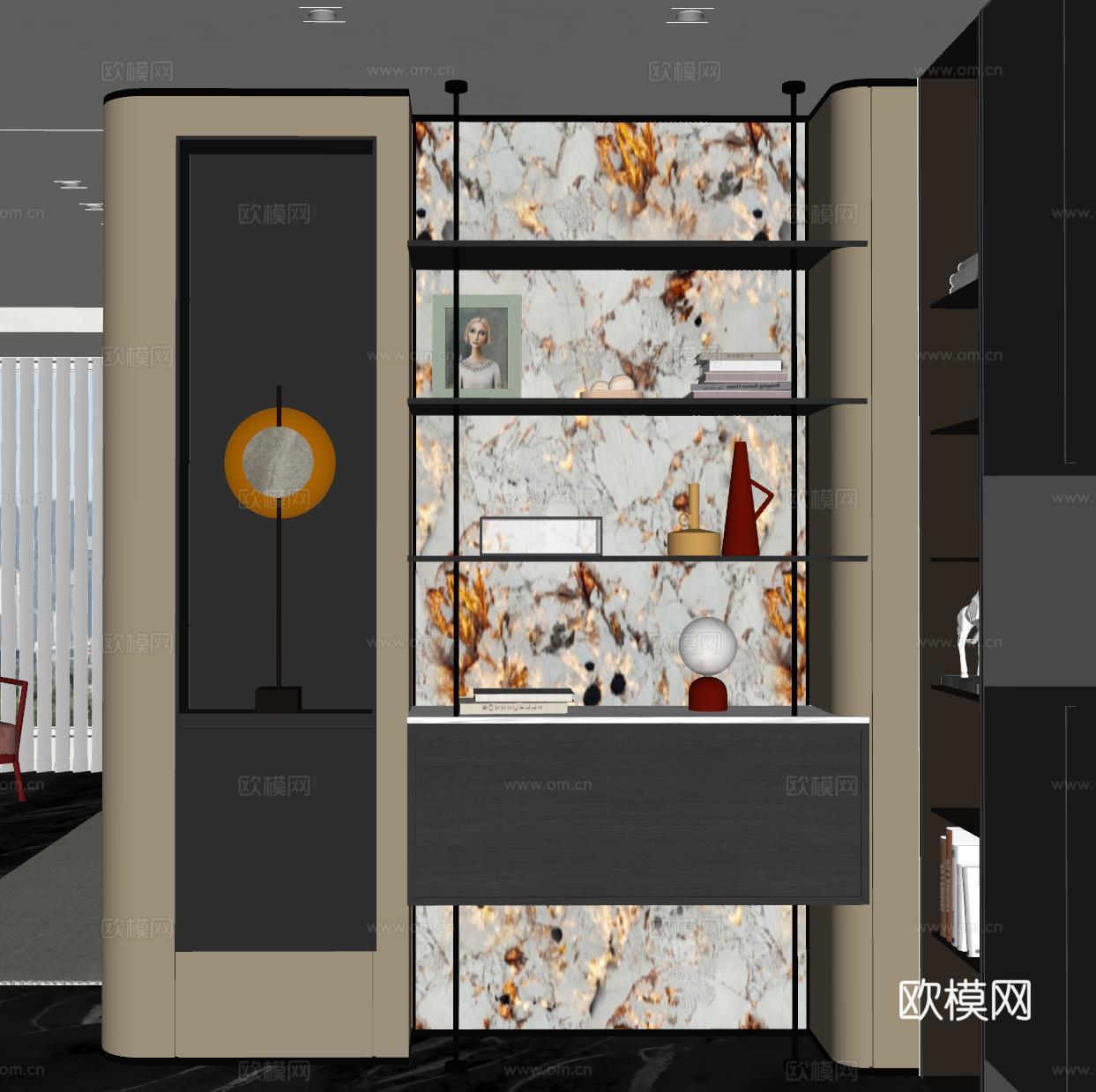 现代玄关过道 装饰性玄关 玄关隔断 入户玄关 透光石背景su模型