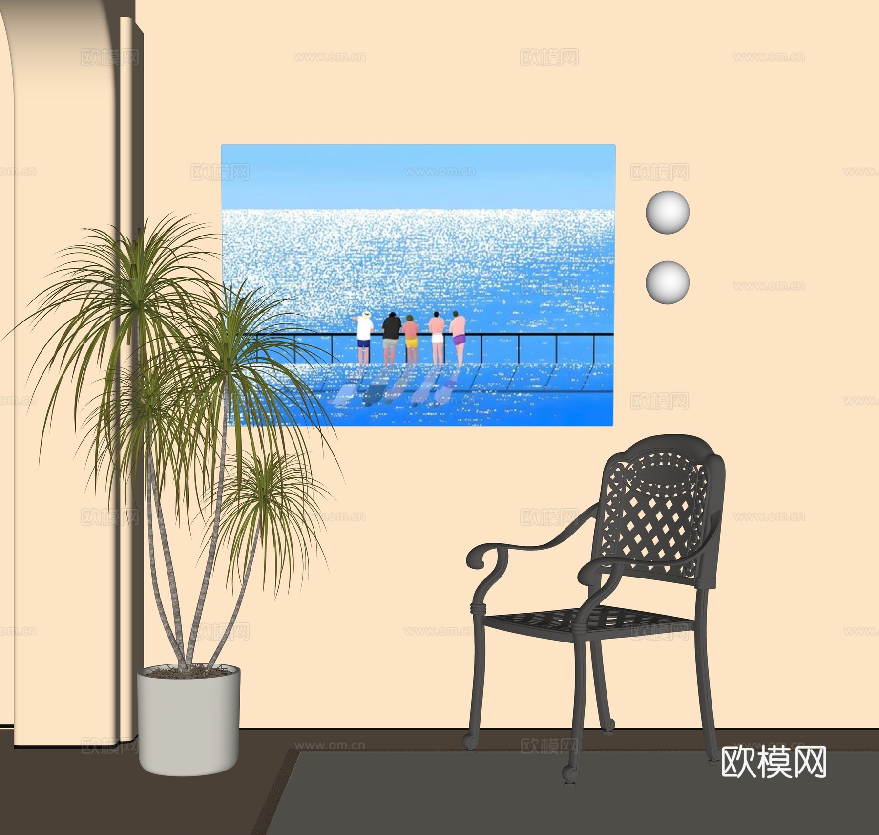 现代装饰挂画 休闲椅su模型