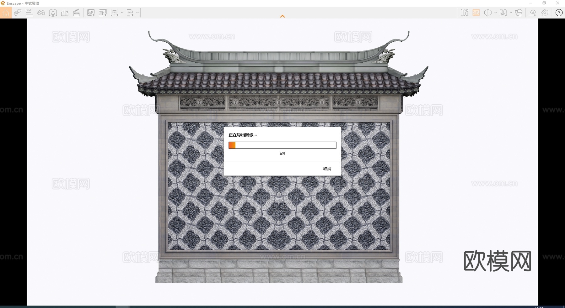 中式景墙照壁su模型