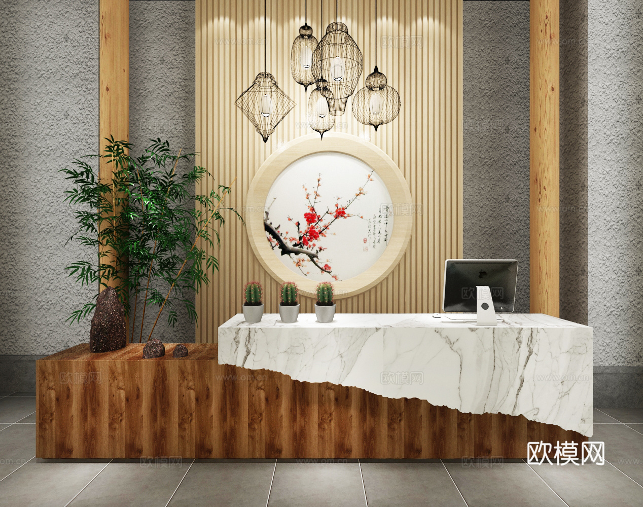 中式前台 大厅 收银台 装饰 服务台3d模型