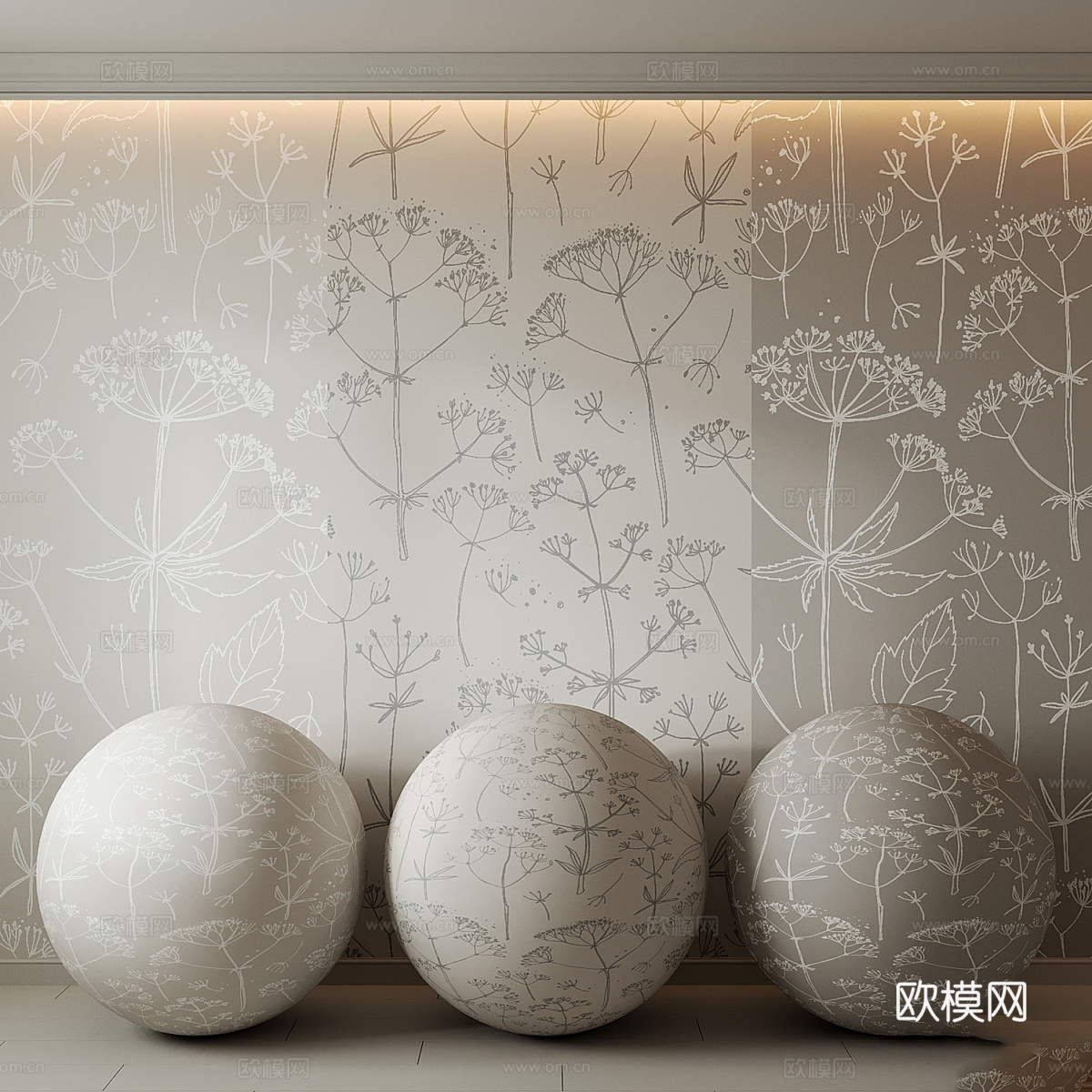 现代蒲公英墙布 墙纸 壁画3d模型