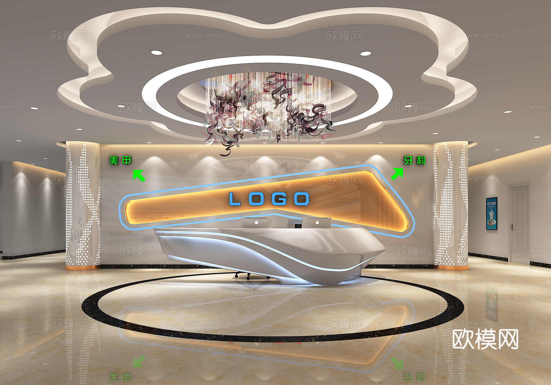 现代前台 吊灯 沙发3d模型