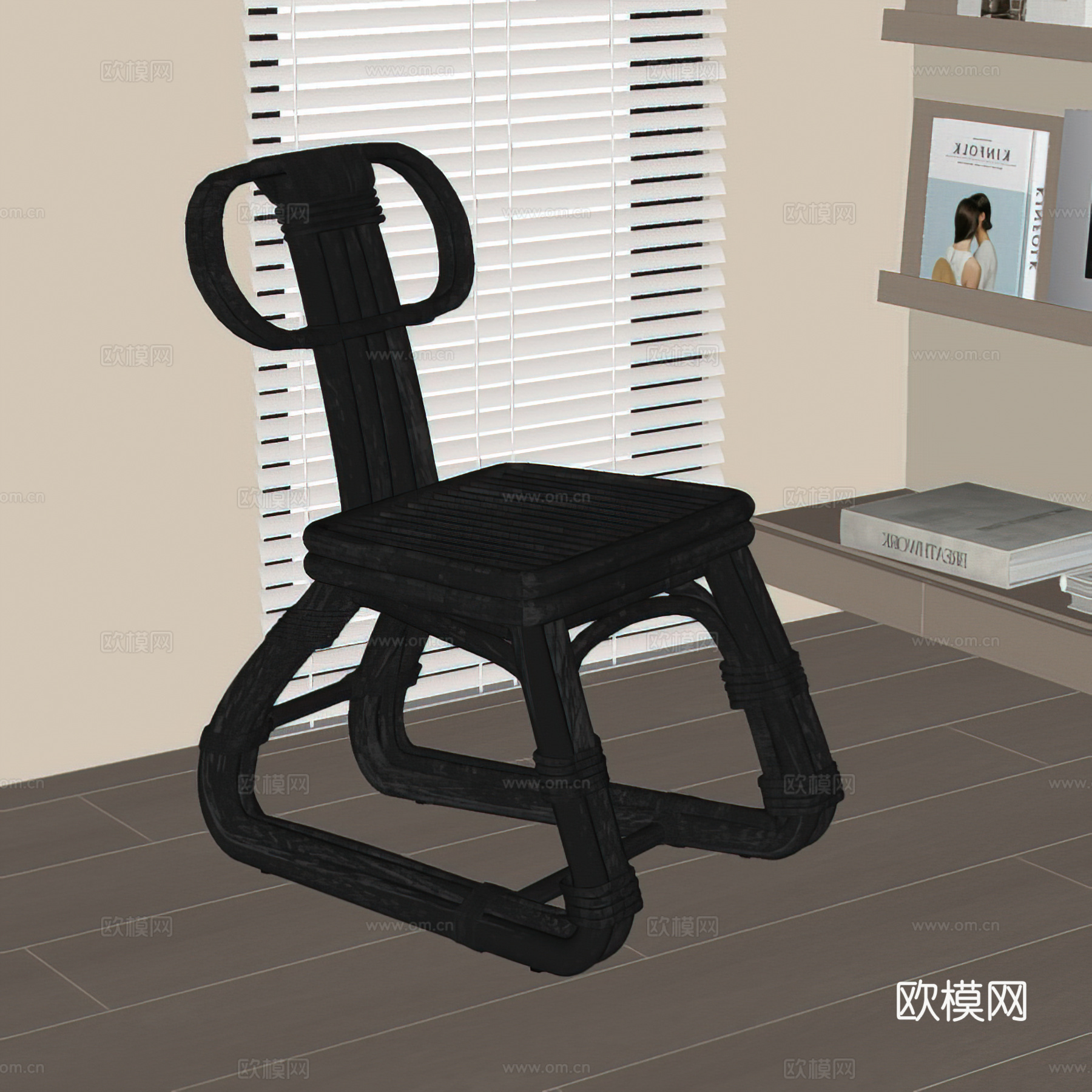 现代休闲椅 扶手椅 竹编单椅 书架 书籍su模型