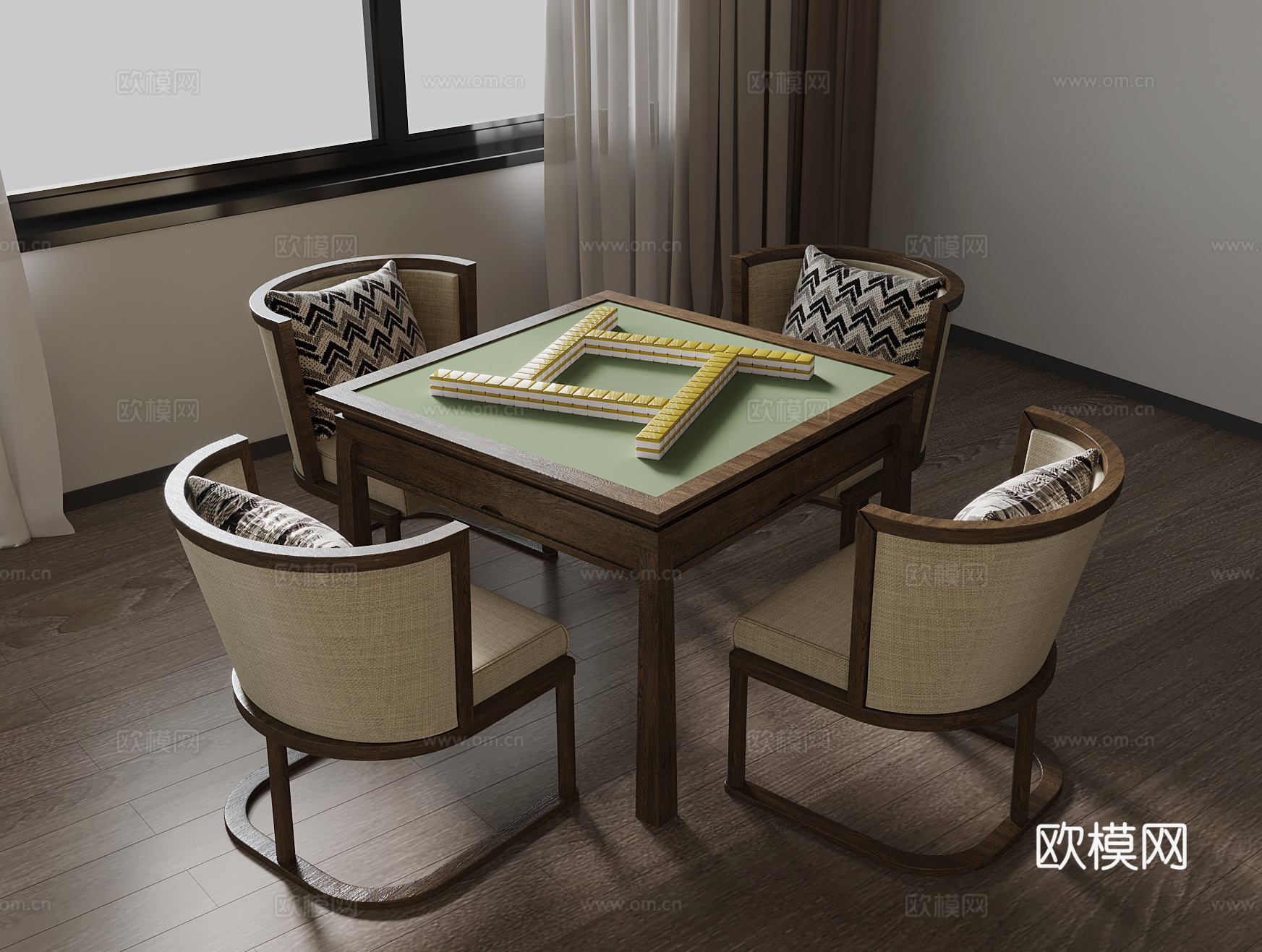 麻将桌 新中式麻将桌3d模型