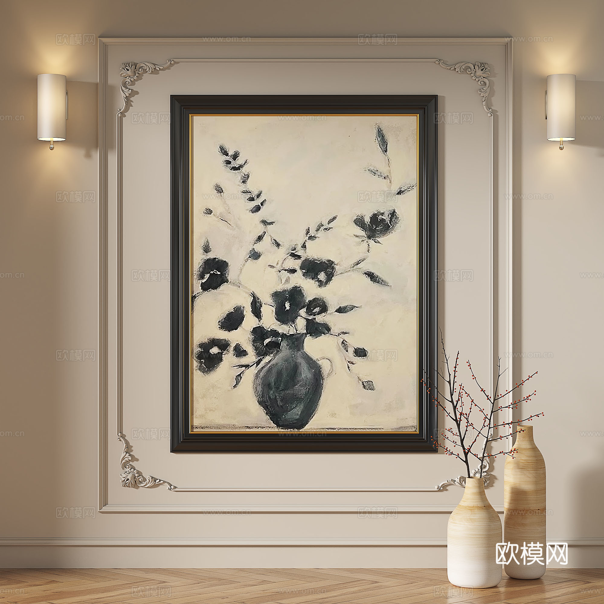 法式，现代，简约，抽象，复古，中古，轻奢，装饰画3d模型