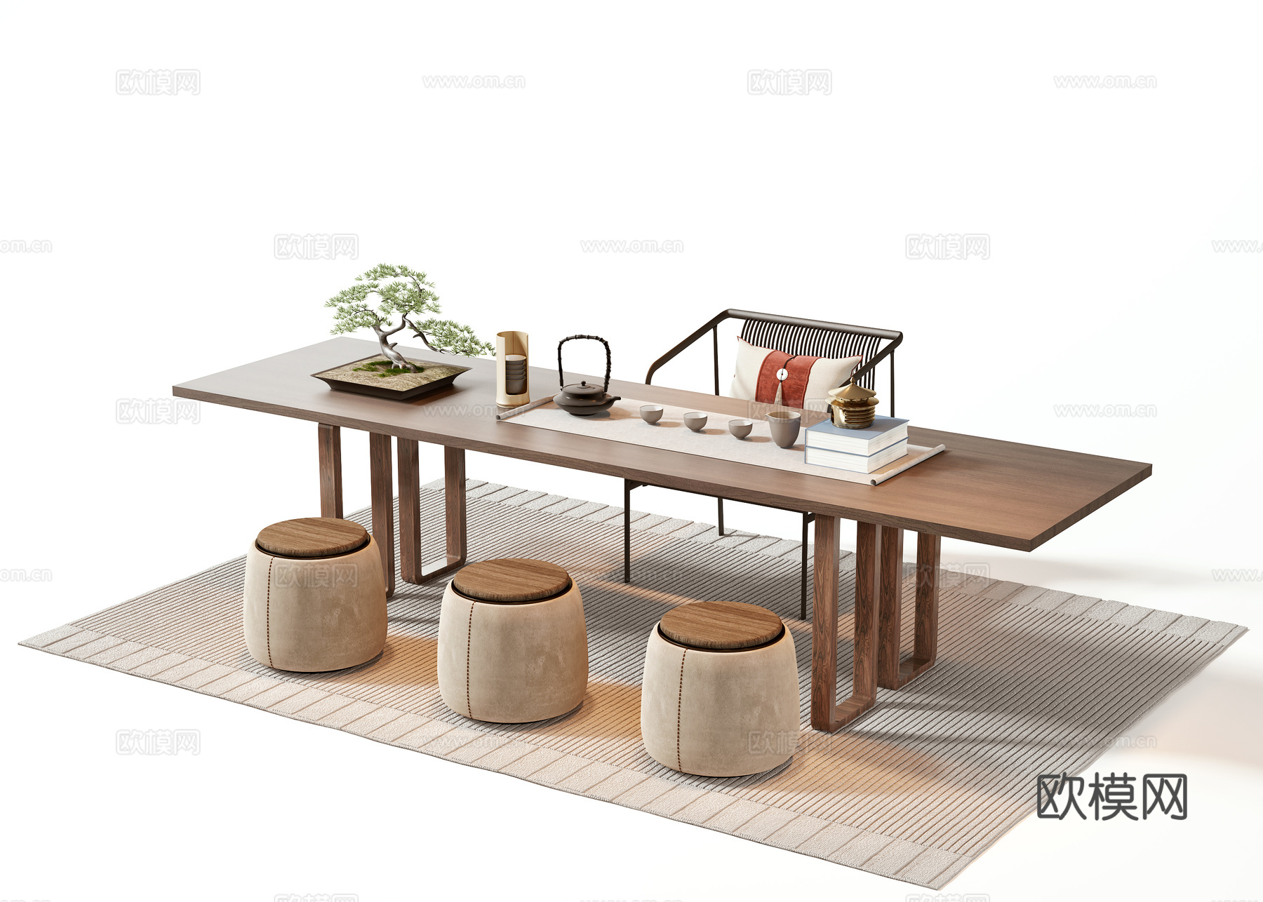 新中式茶桌椅3d模型
