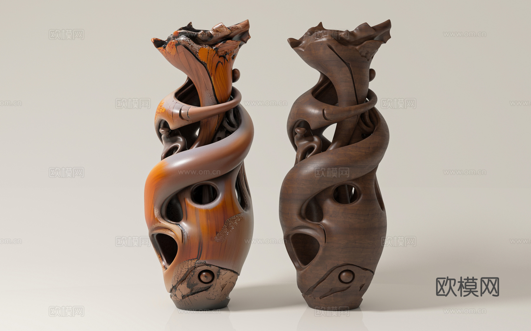 木雕花瓶艺术雕刻 雕塑摆件 装饰饰品 文物物品 展览展示 艺3d模型
