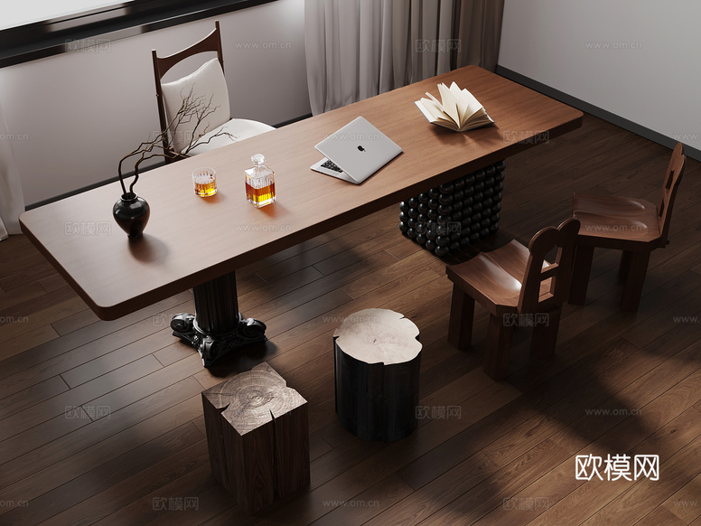 中古風(fēng)實(shí)木書桌 辦公學(xué)習(xí)用品3d模型下載