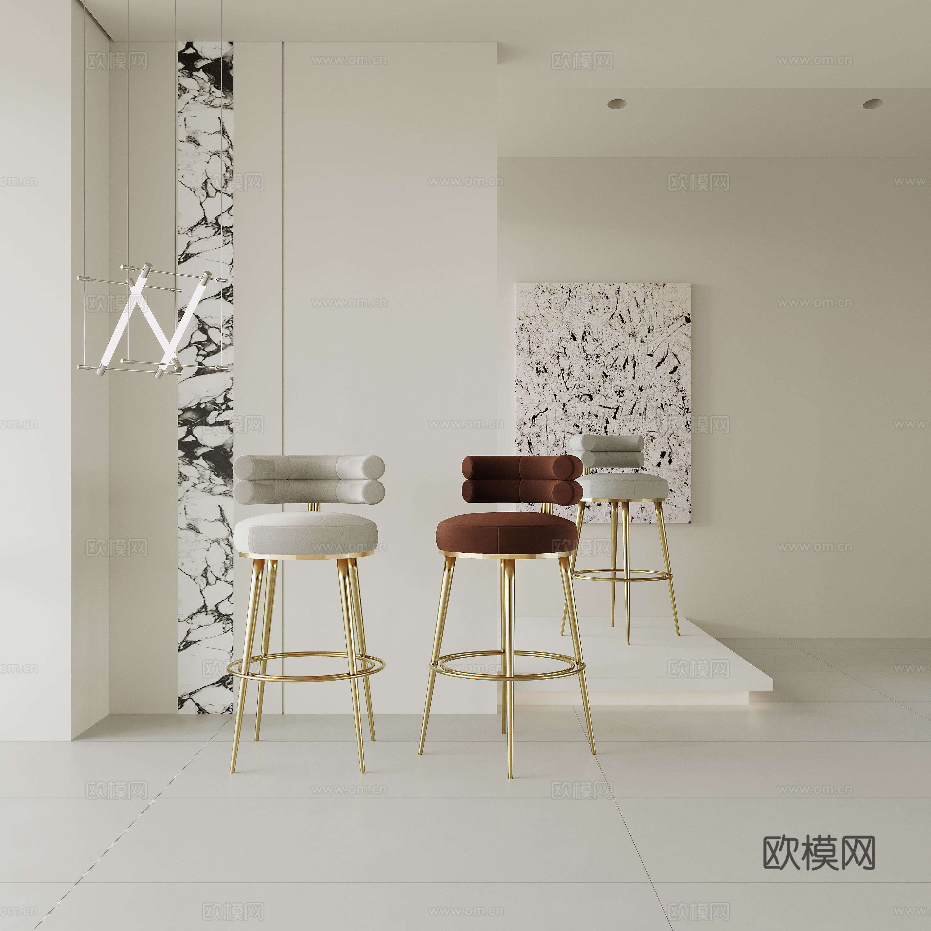 现代吧椅 高脚椅 金属脚吧椅3d模型