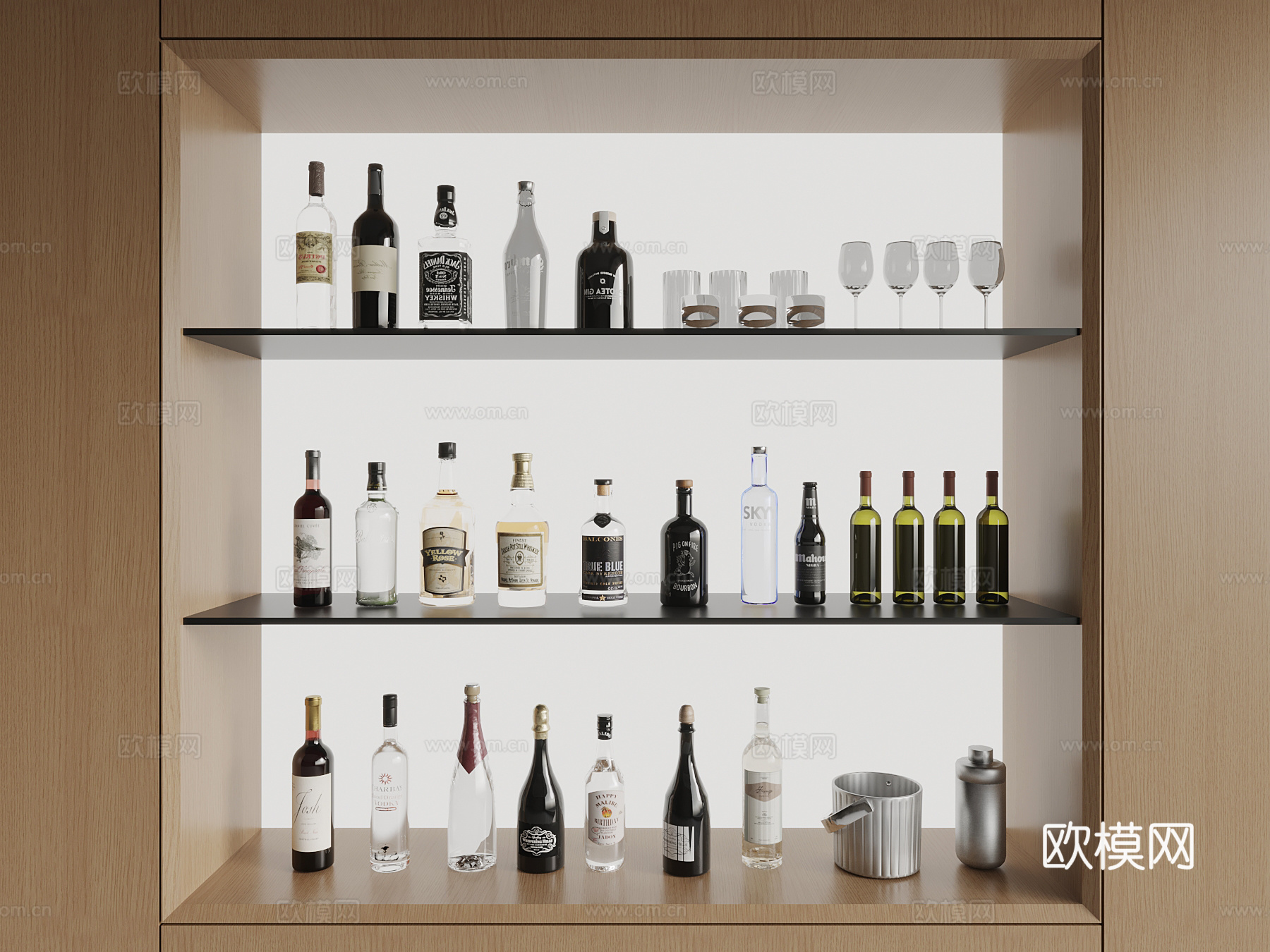 酒水食物 现代酒瓶 酒杯 酒具3d模型