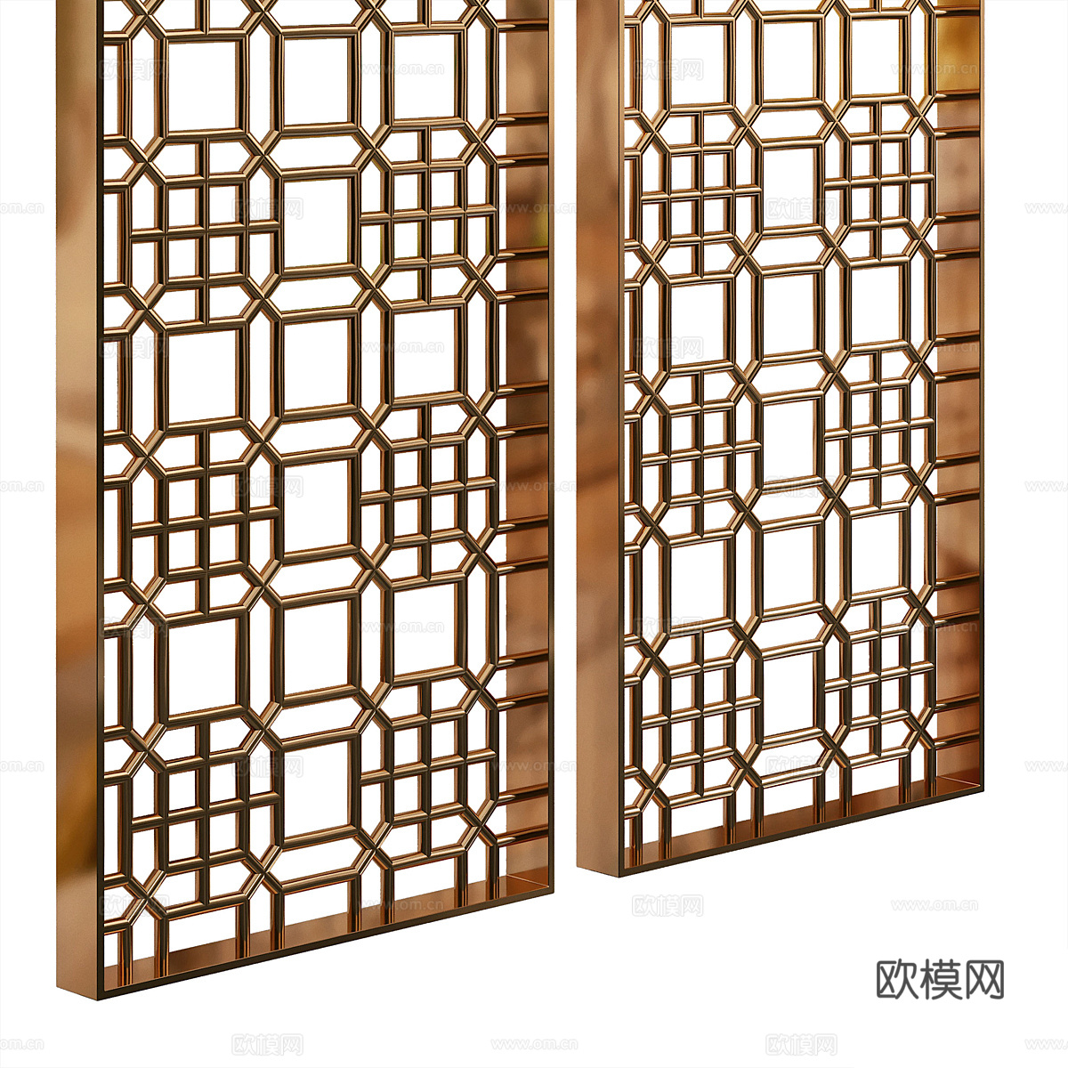 新中式不锈钢金属屏风3d模型