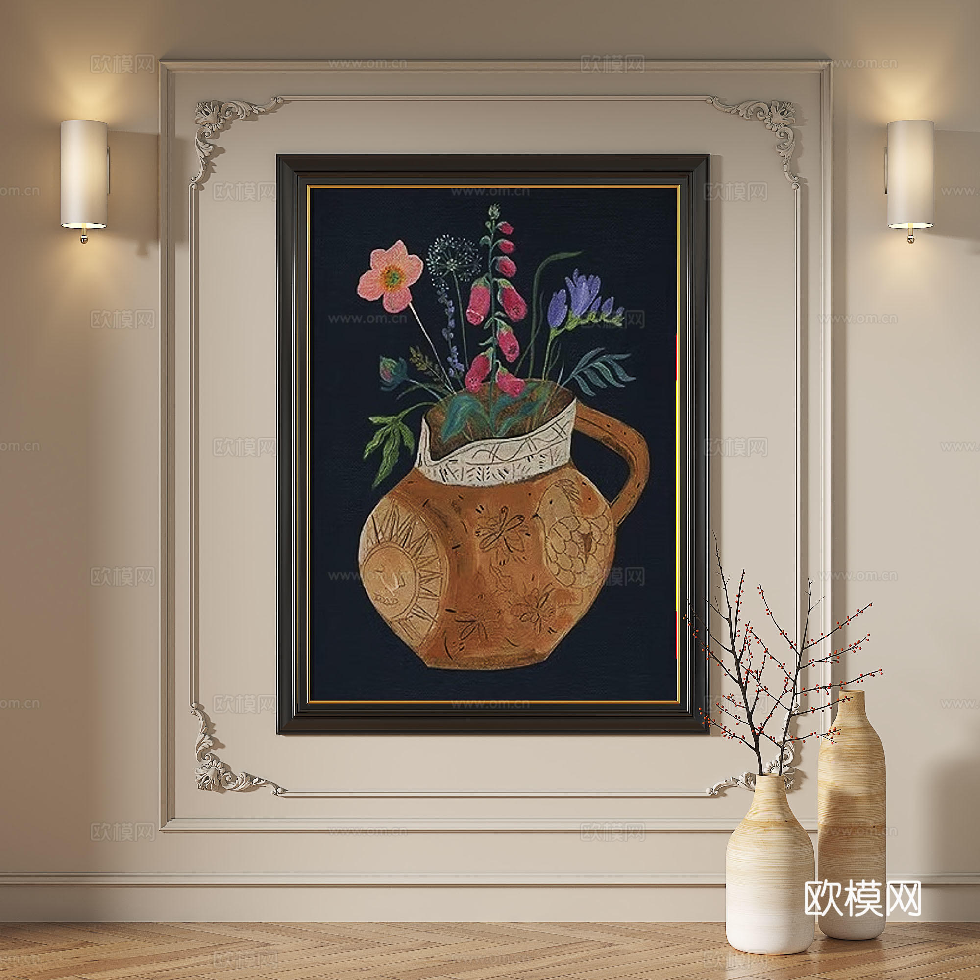 法式，现代，简约，抽象，复古，中古，轻奢，装饰画3d模型