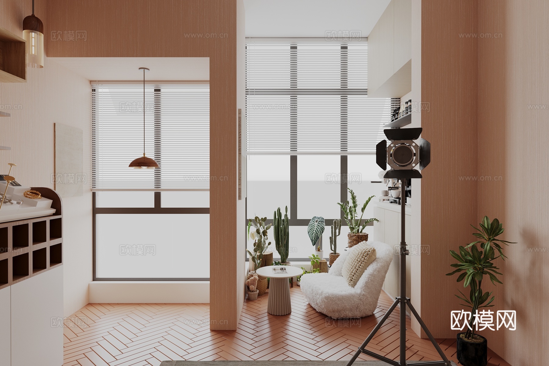 奶油风直播间3d模型