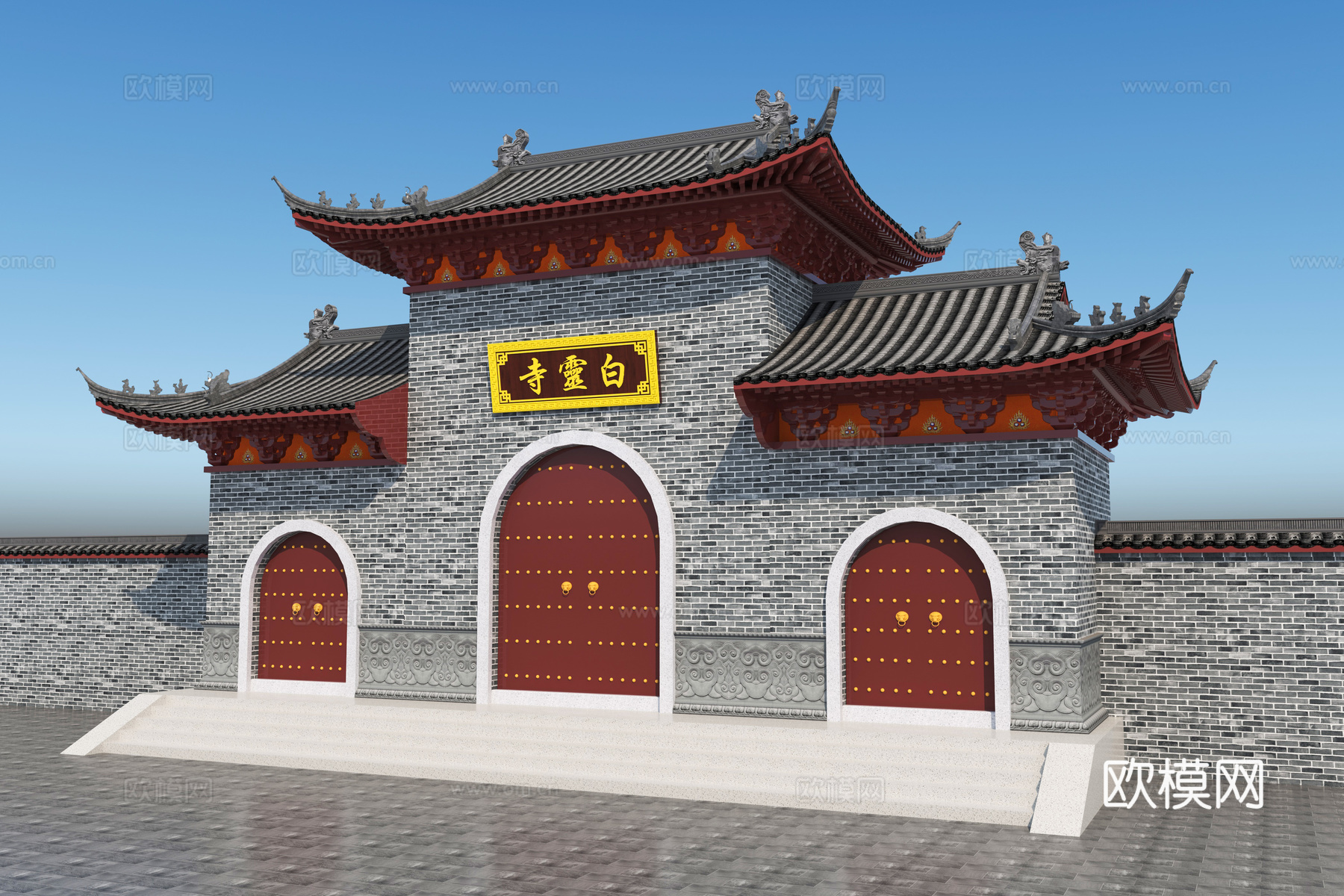 山门殿 寺庙su模型
