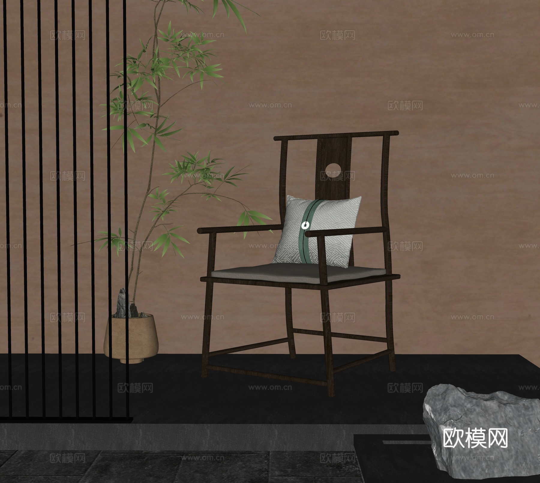 新中式椅子太师椅官帽椅su模型