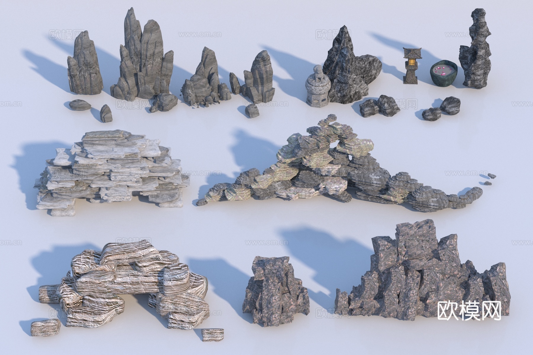 现代石头假山景观3d模型