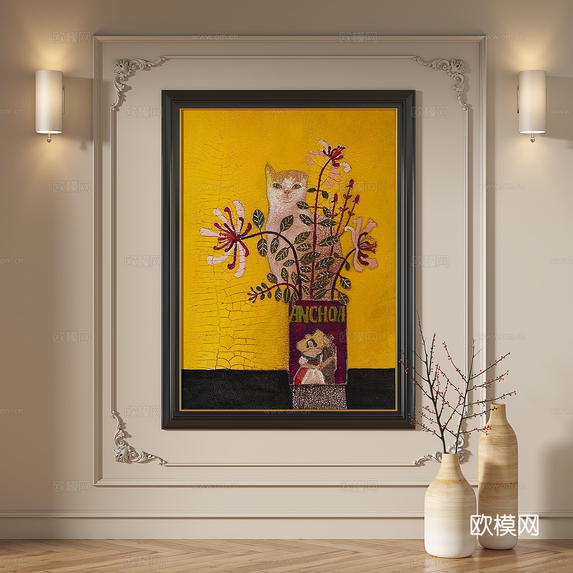 法式，现代，简约，抽象，复古，中古，轻奢，装饰画3d模型