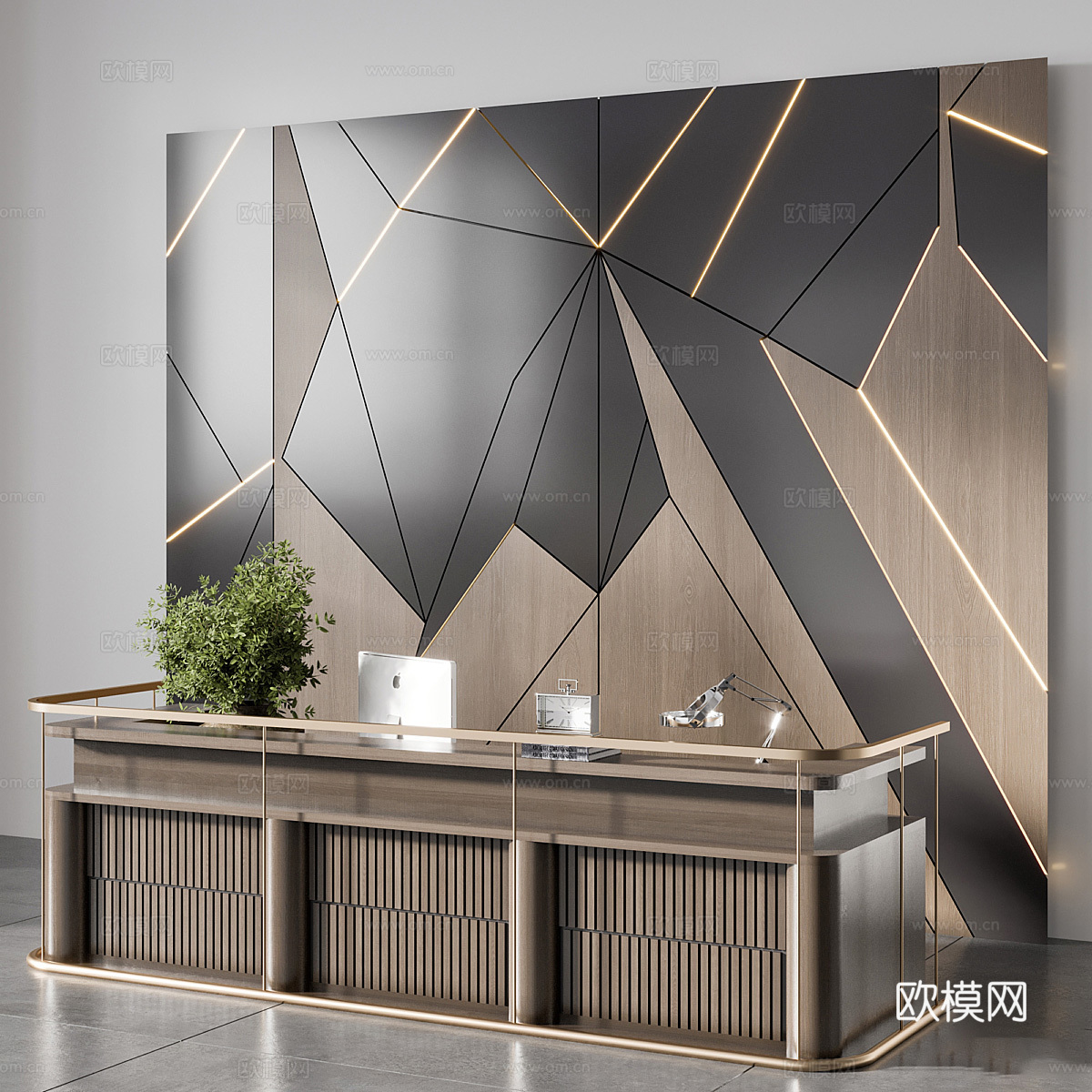 新中式公司前台 接待台3d模型
