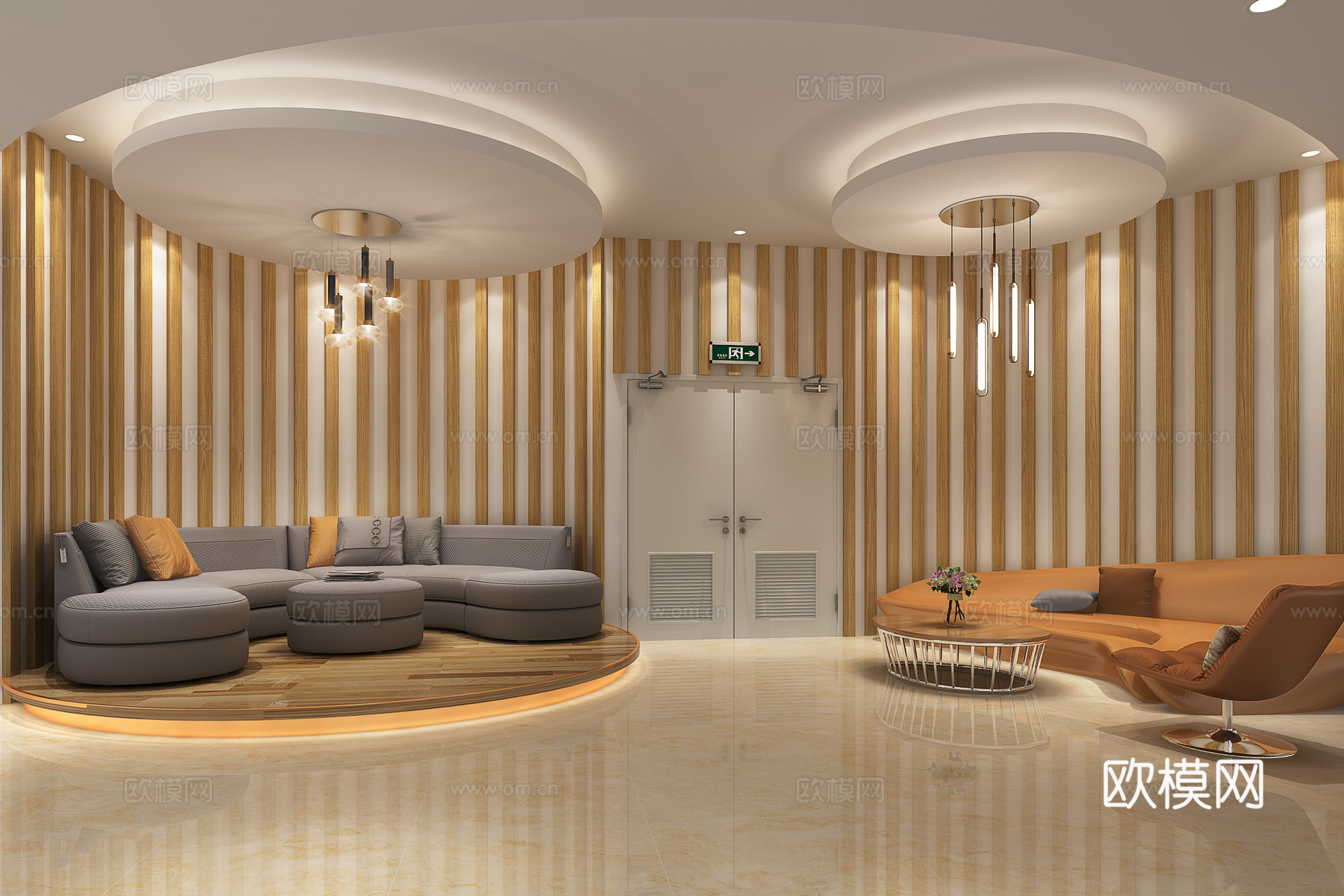 现代前台 吊灯 沙发3d模型