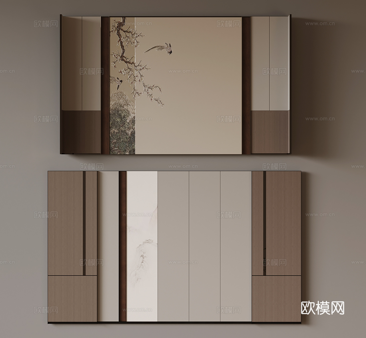 新中式背景墙3d模型