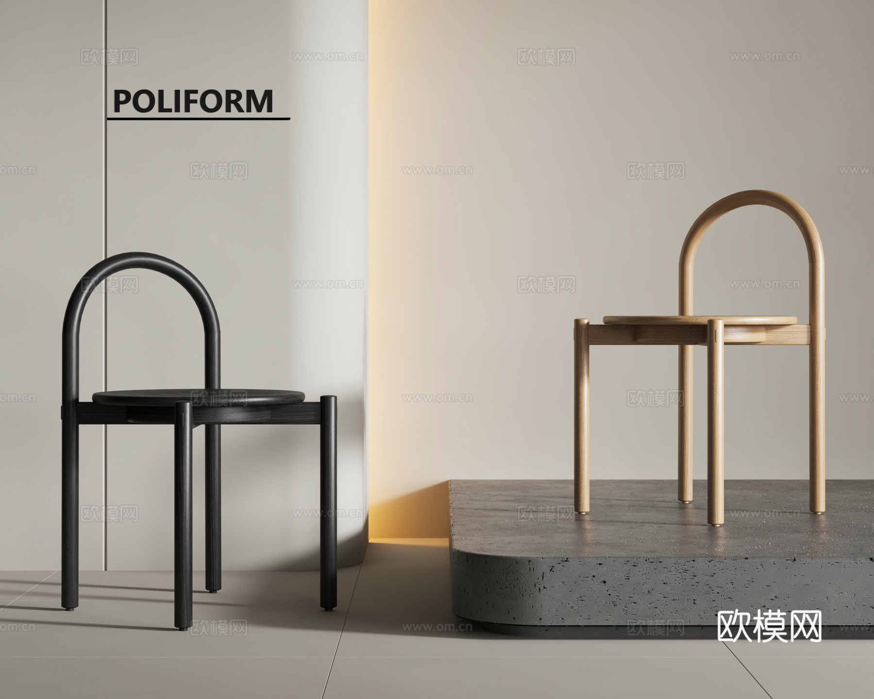 Poliform现代单椅 餐椅 原木单椅3d模型