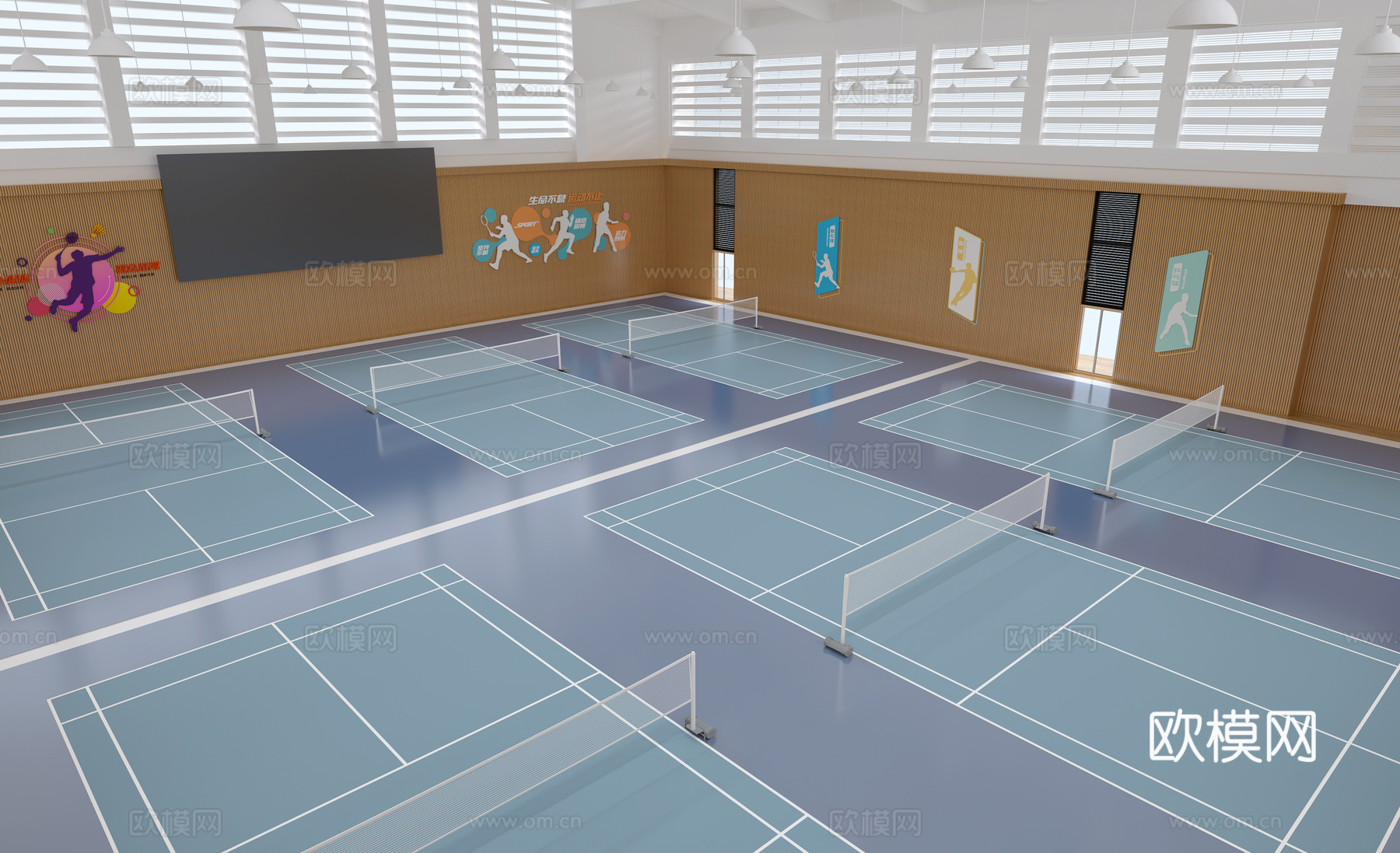 现代网球场 学校网球场 运动场 学校运动场 室内网球场3d模型