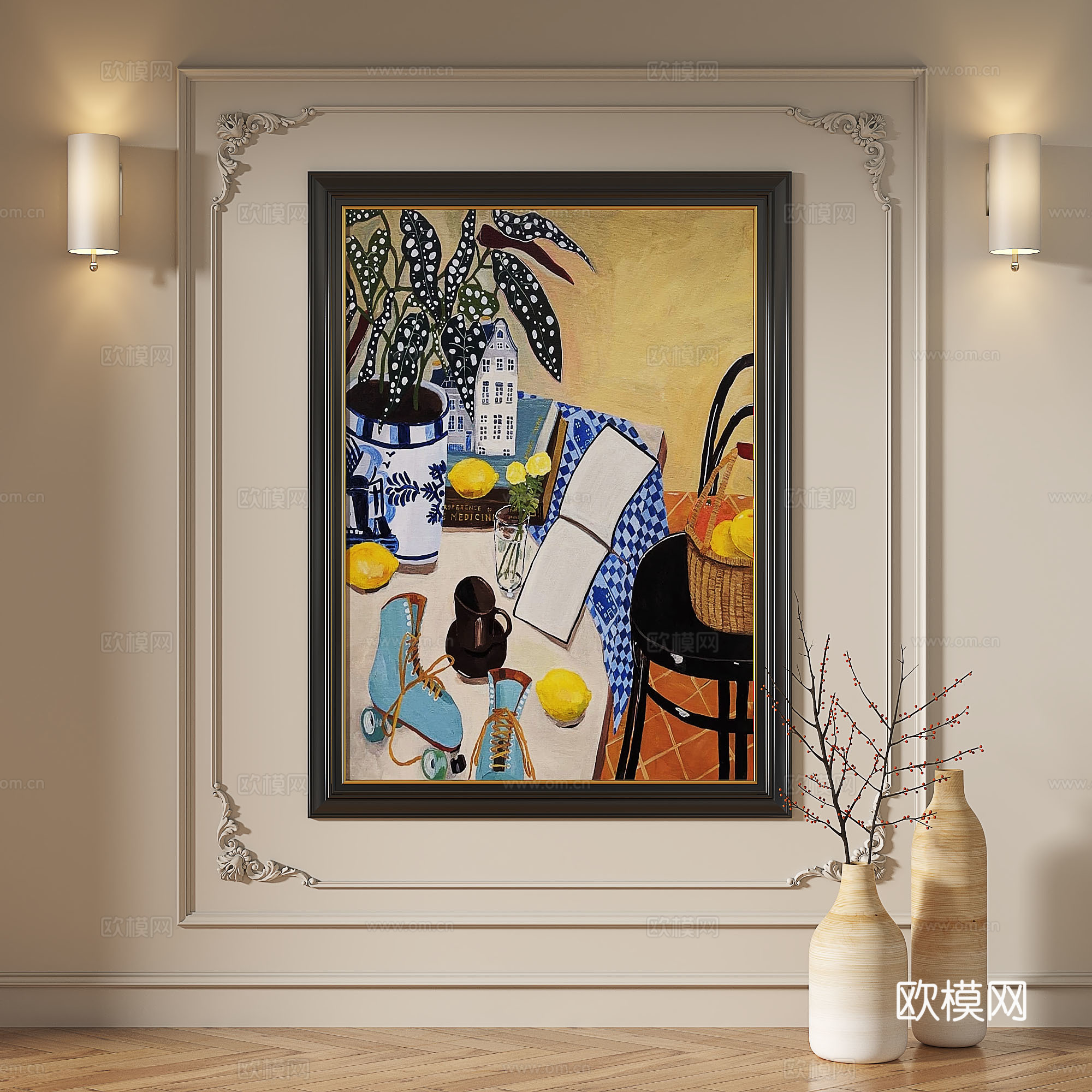 法式，现代，简约，抽象，复古，中古，轻奢，装饰画3d模型