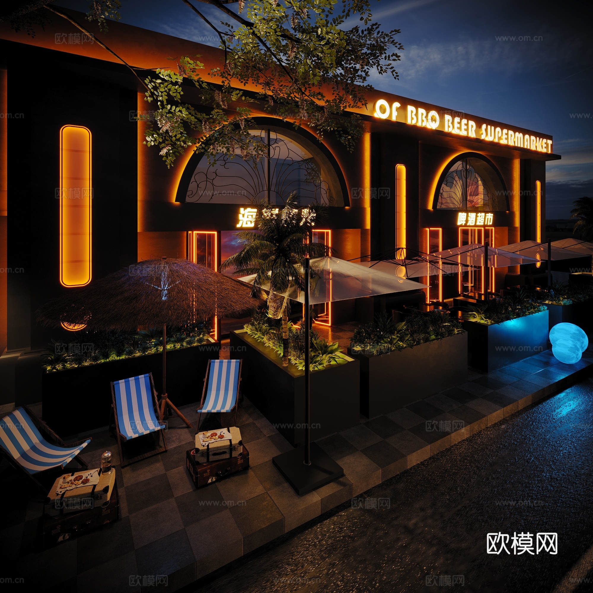 工业风烧烤烤肉店 海鲜餐厅 海鲜烧烤 餐厅外摆 网红餐厅3d模型