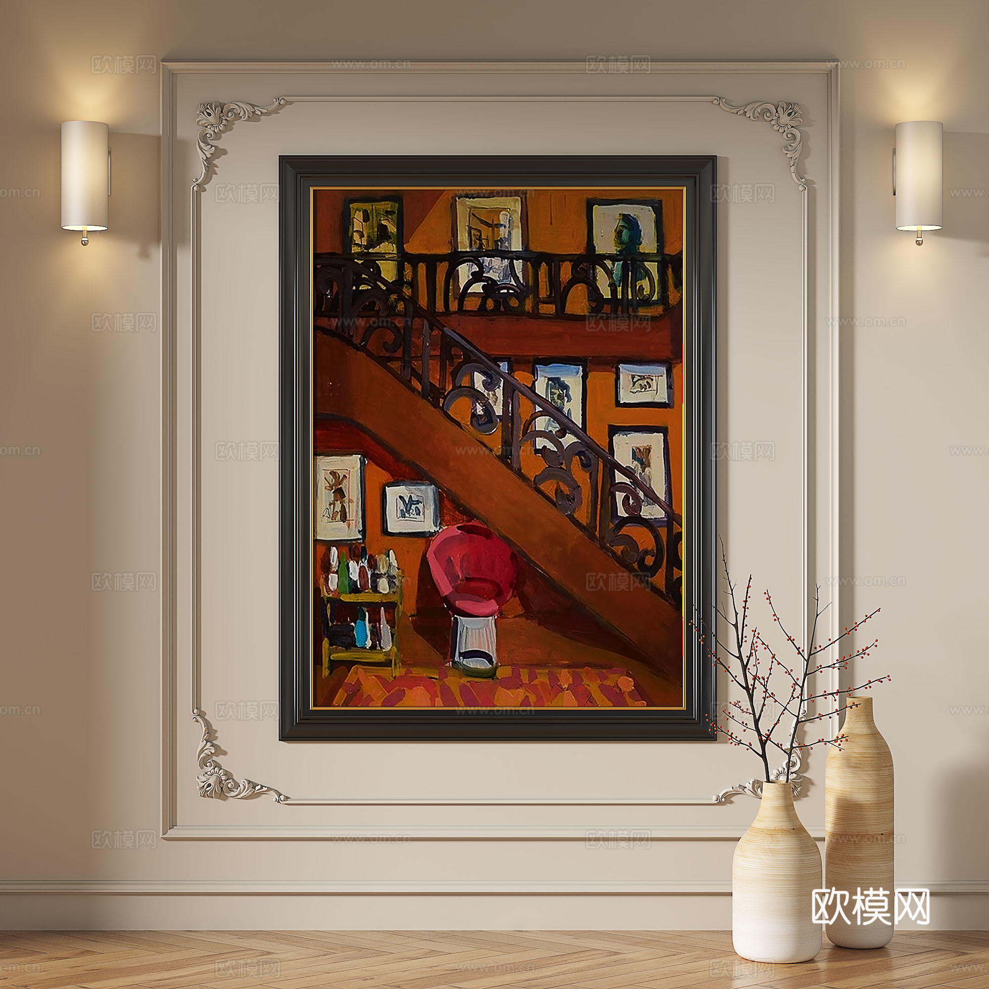 法式，现代，简约，抽象，复古，中古，轻奢，装饰画3d模型