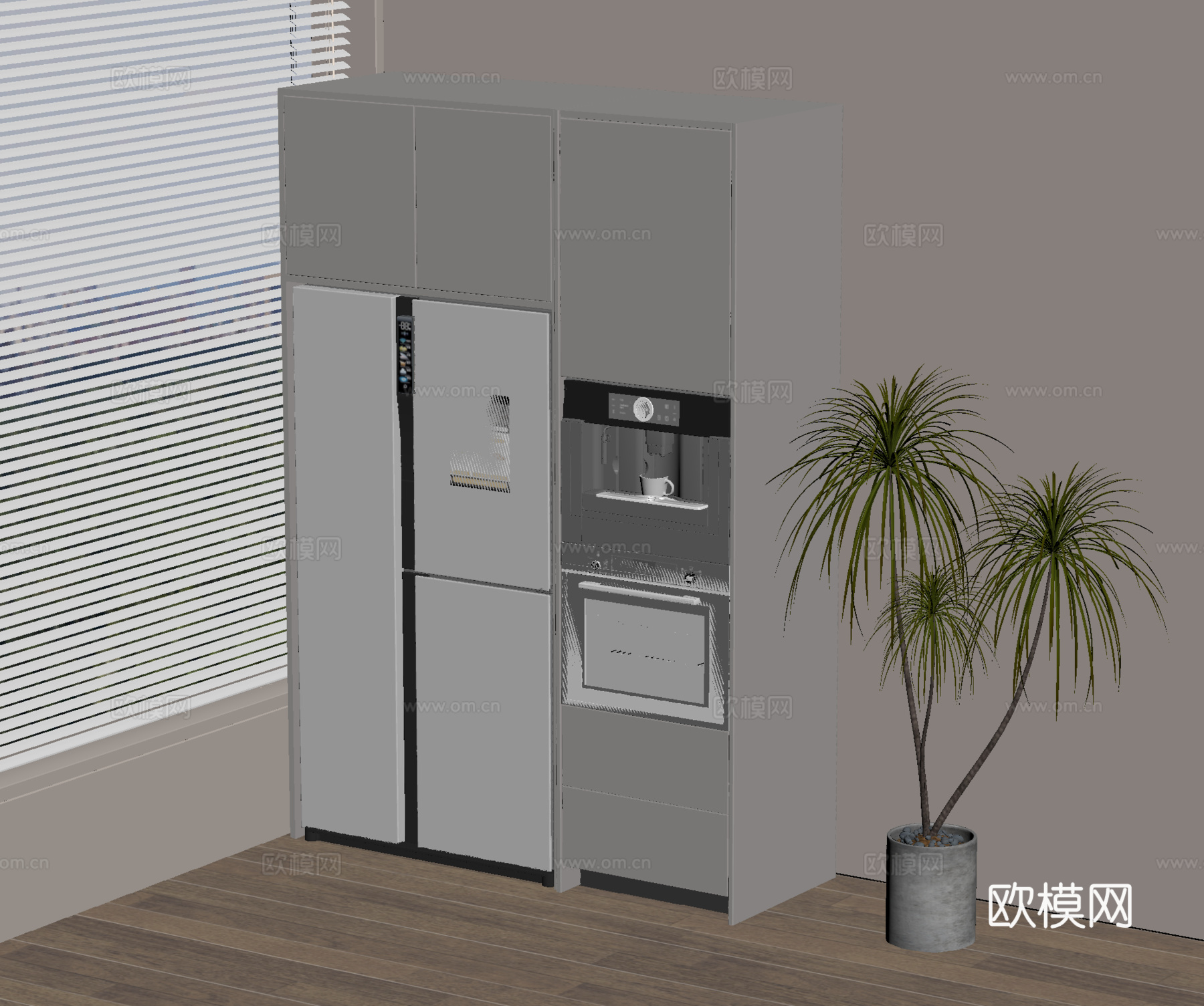 双开门冰箱 烤箱 蒸烤箱 盆景 盆栽 绿植su模型