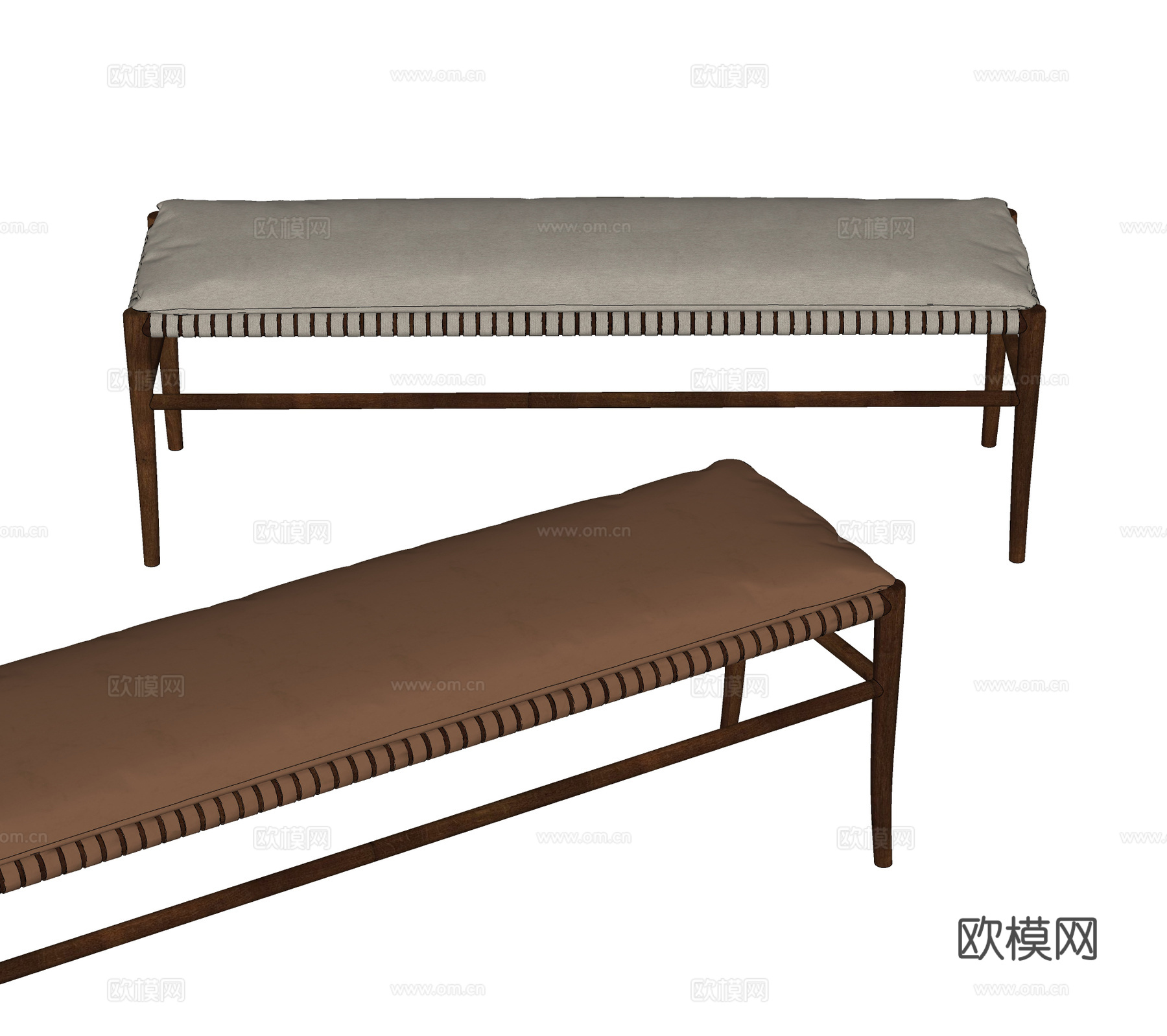 中古长凳 新中式长凳 皮革沙发长凳 皮革床尾凳su模型