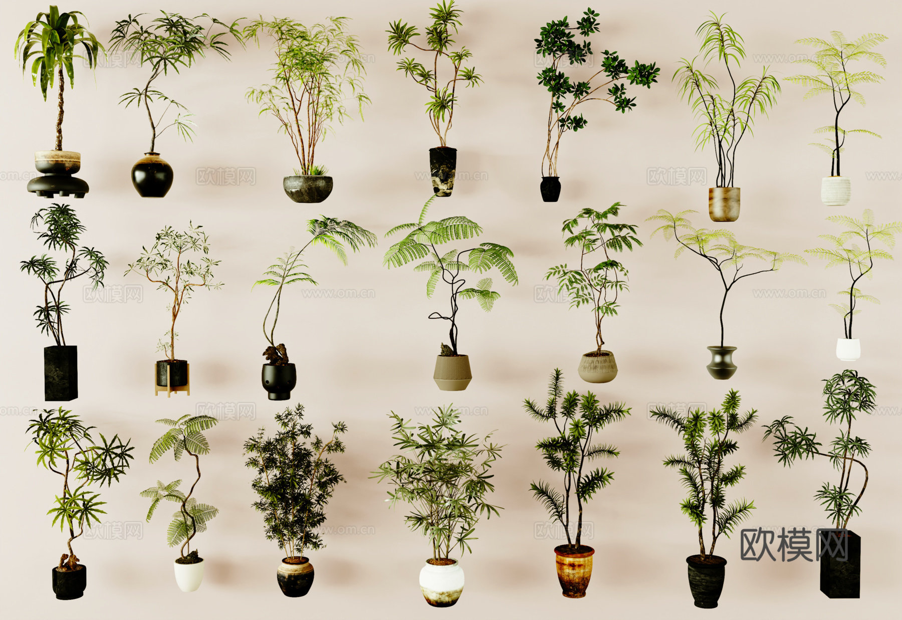 侘寂中古风盆栽绿植su模型