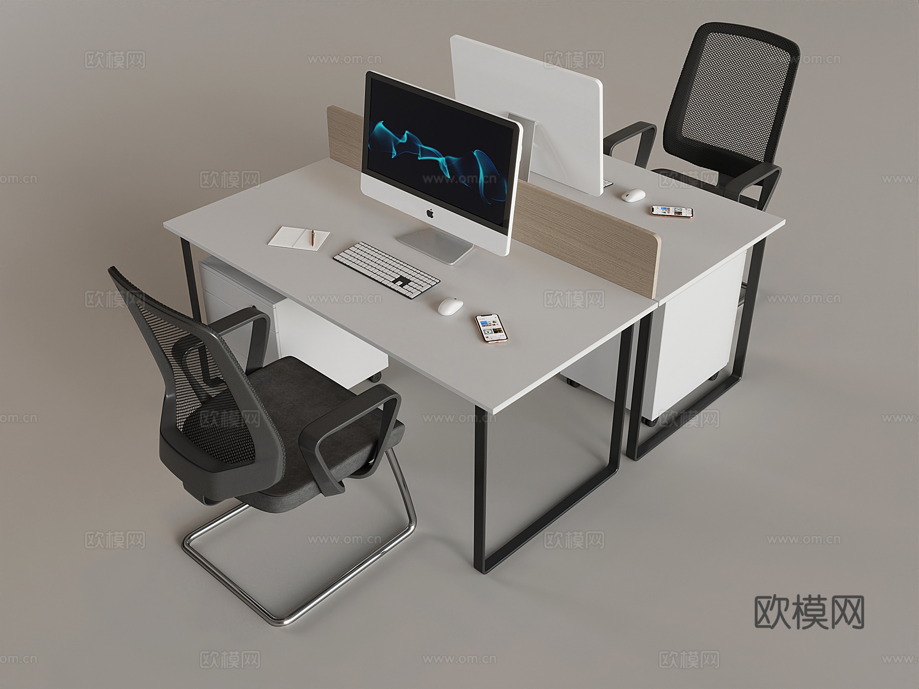 职员办公桌椅组合 台式电脑办公椅3d模型