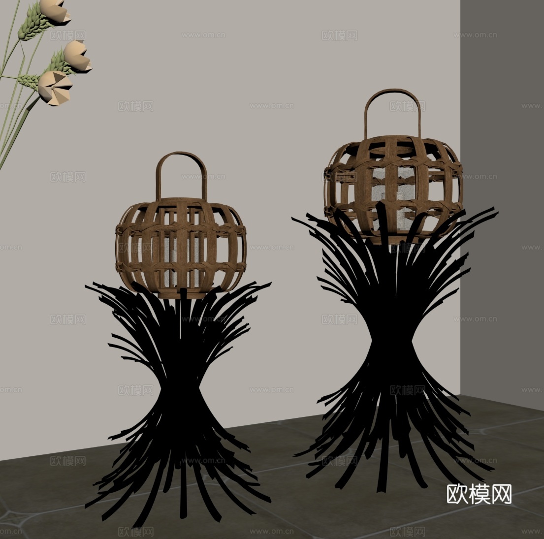 侘寂中古落地灯 装饰灯具su模型
