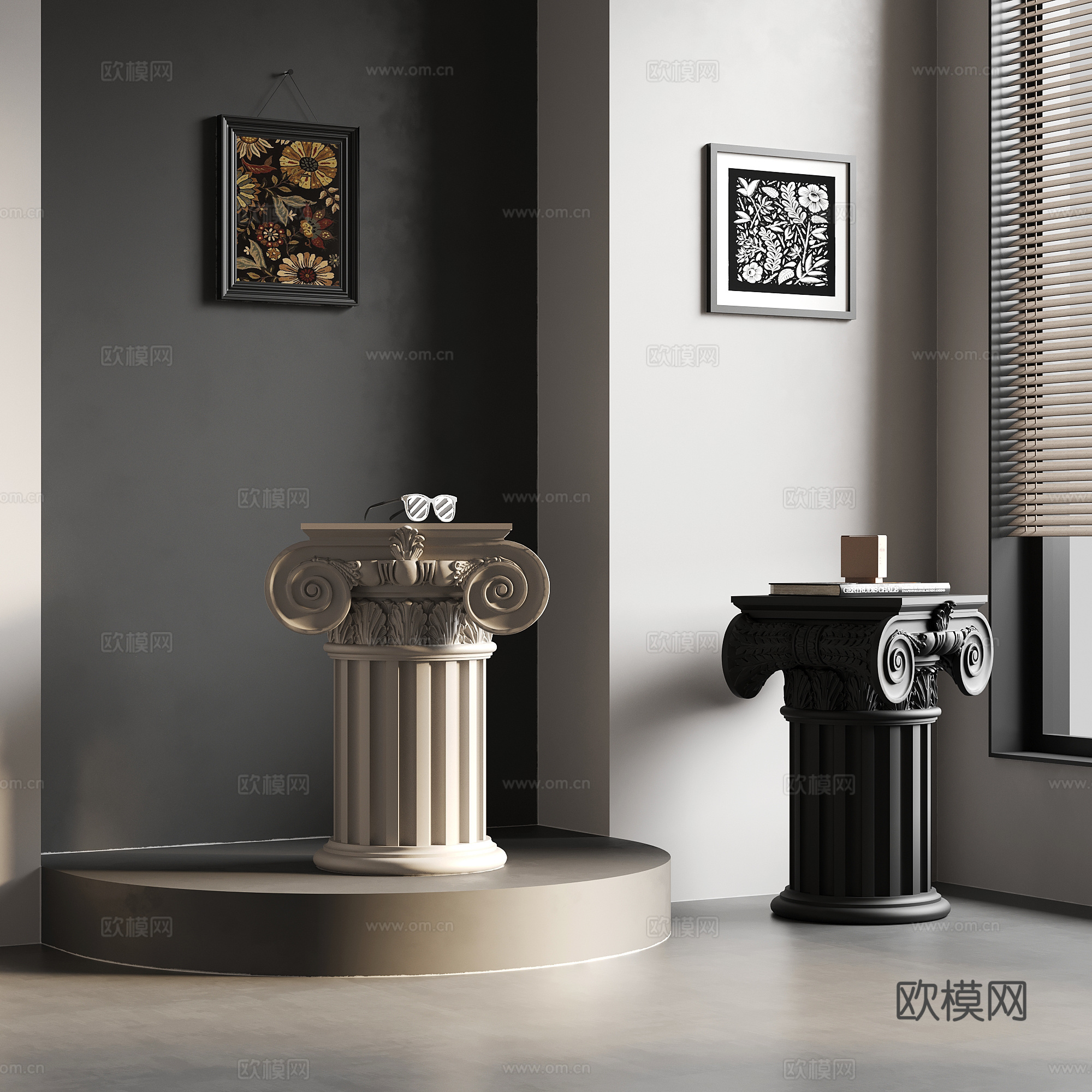 法式边几 柱式角几3d模型