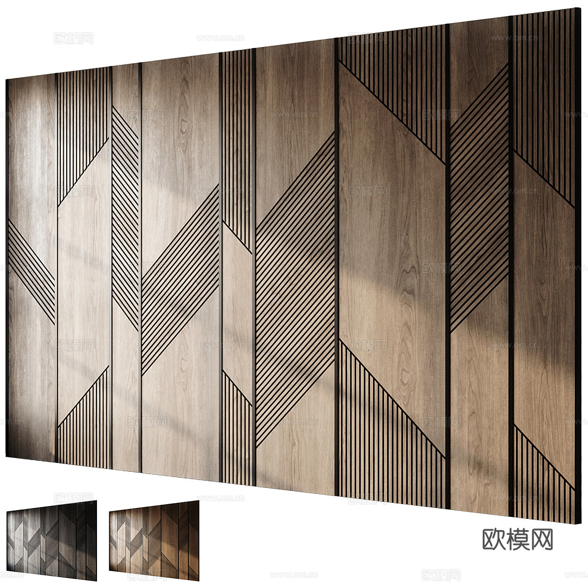 新中式装饰墙板 格栅板3d模型-Pic-1