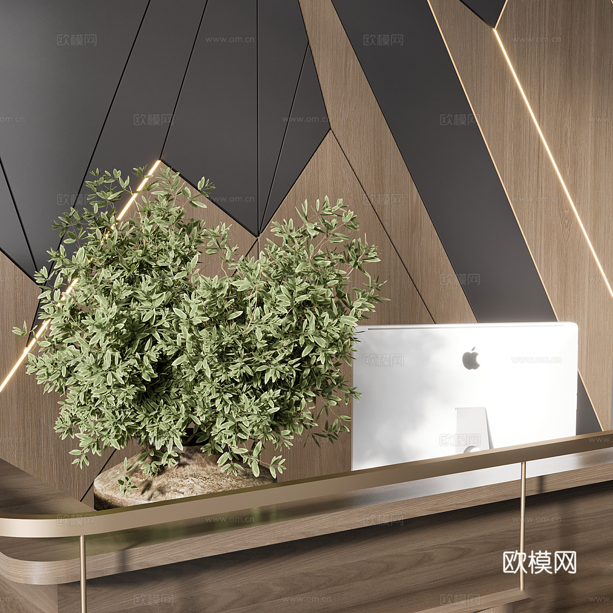 新中式公司前台 接待台3d模型
