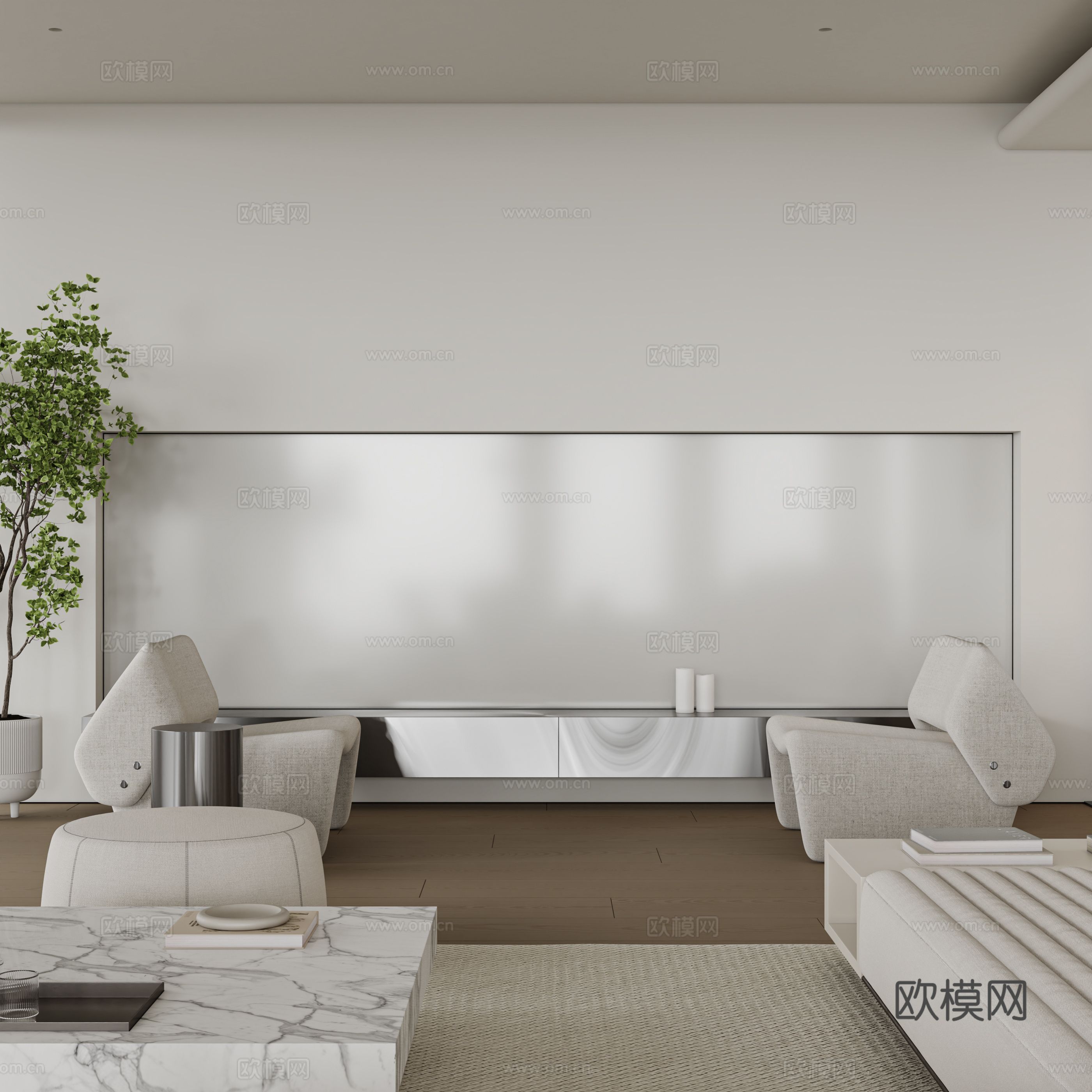 现代极简客餐厅3d模型