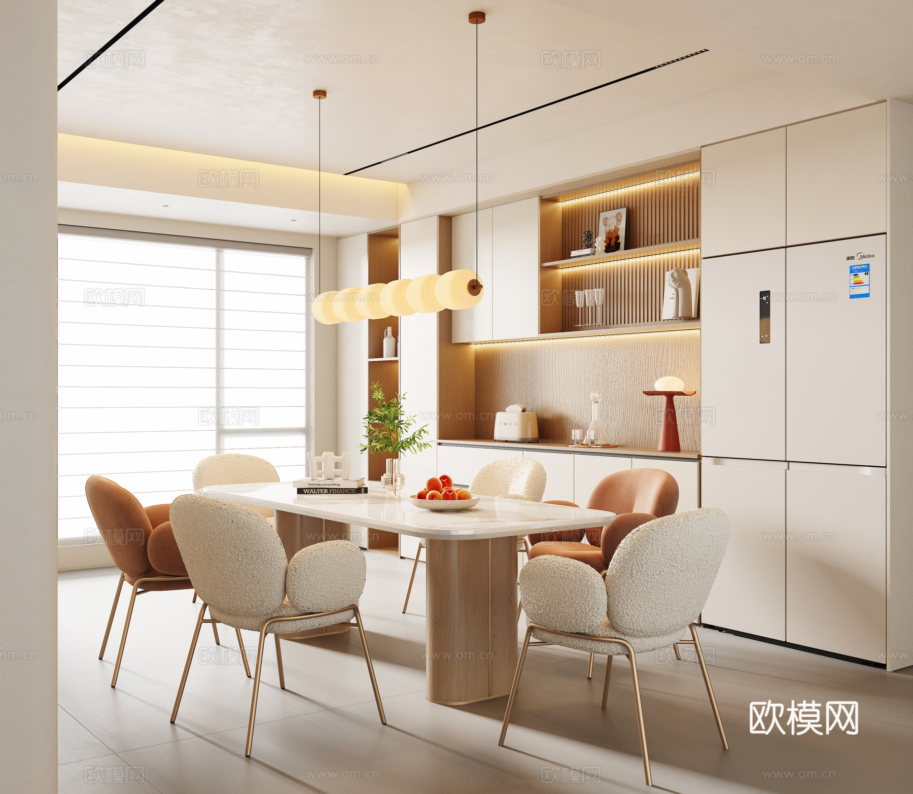 现代奶油风餐厅su模型