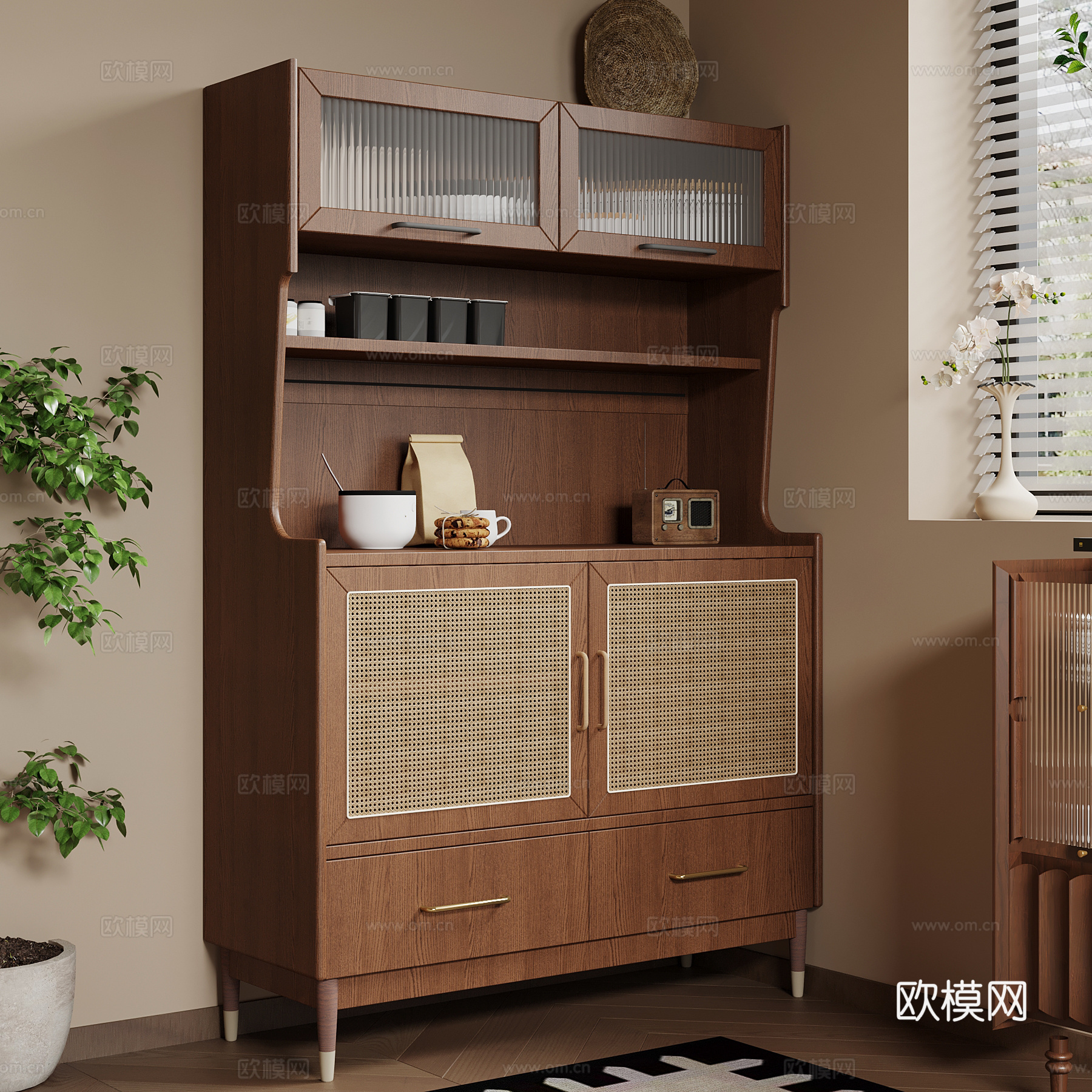 储物柜 中古风储物柜 备餐柜su模型