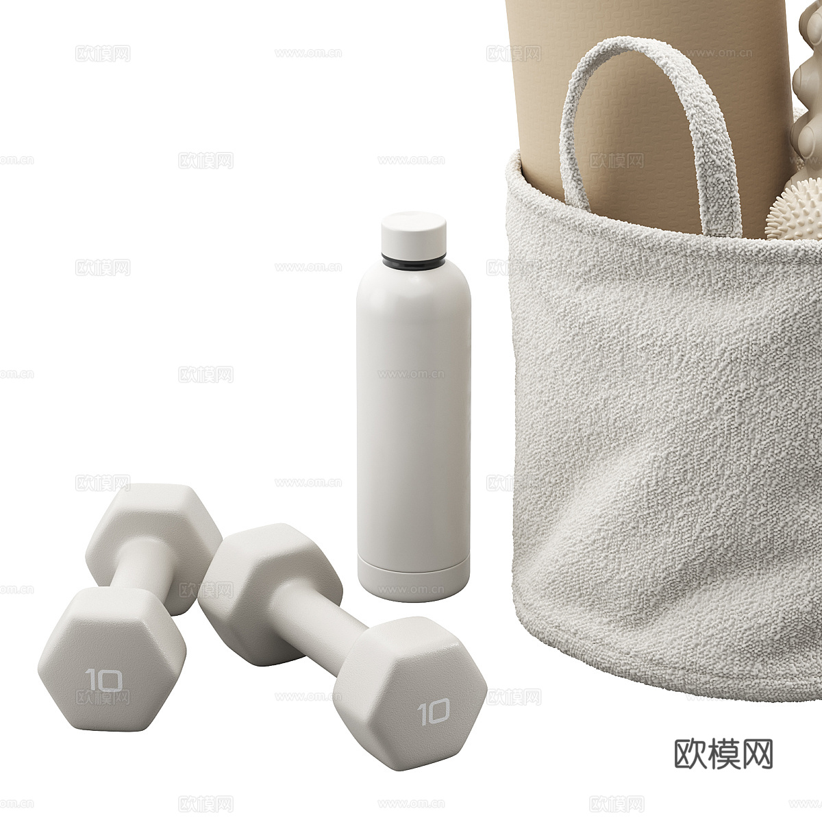 现代奶油风瑜伽道具套装3d模型