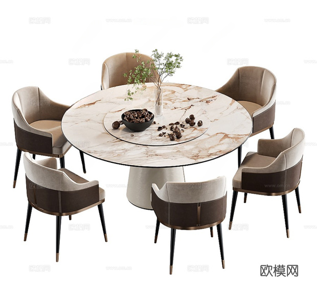 现代圆形餐桌椅su模型下载(渲染图1)