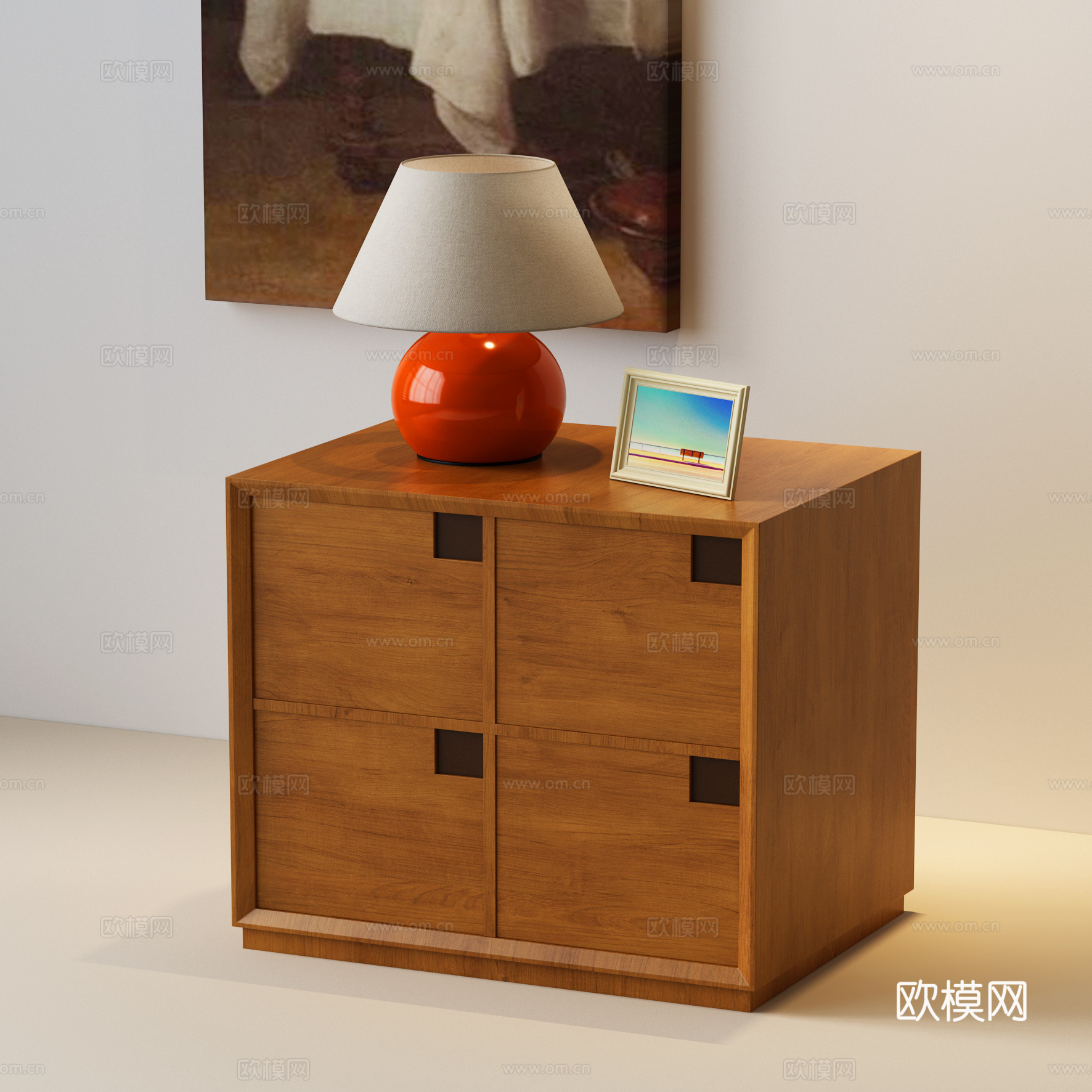 现代床头柜 现代中古床头柜 中古风床头柜 边柜su模型