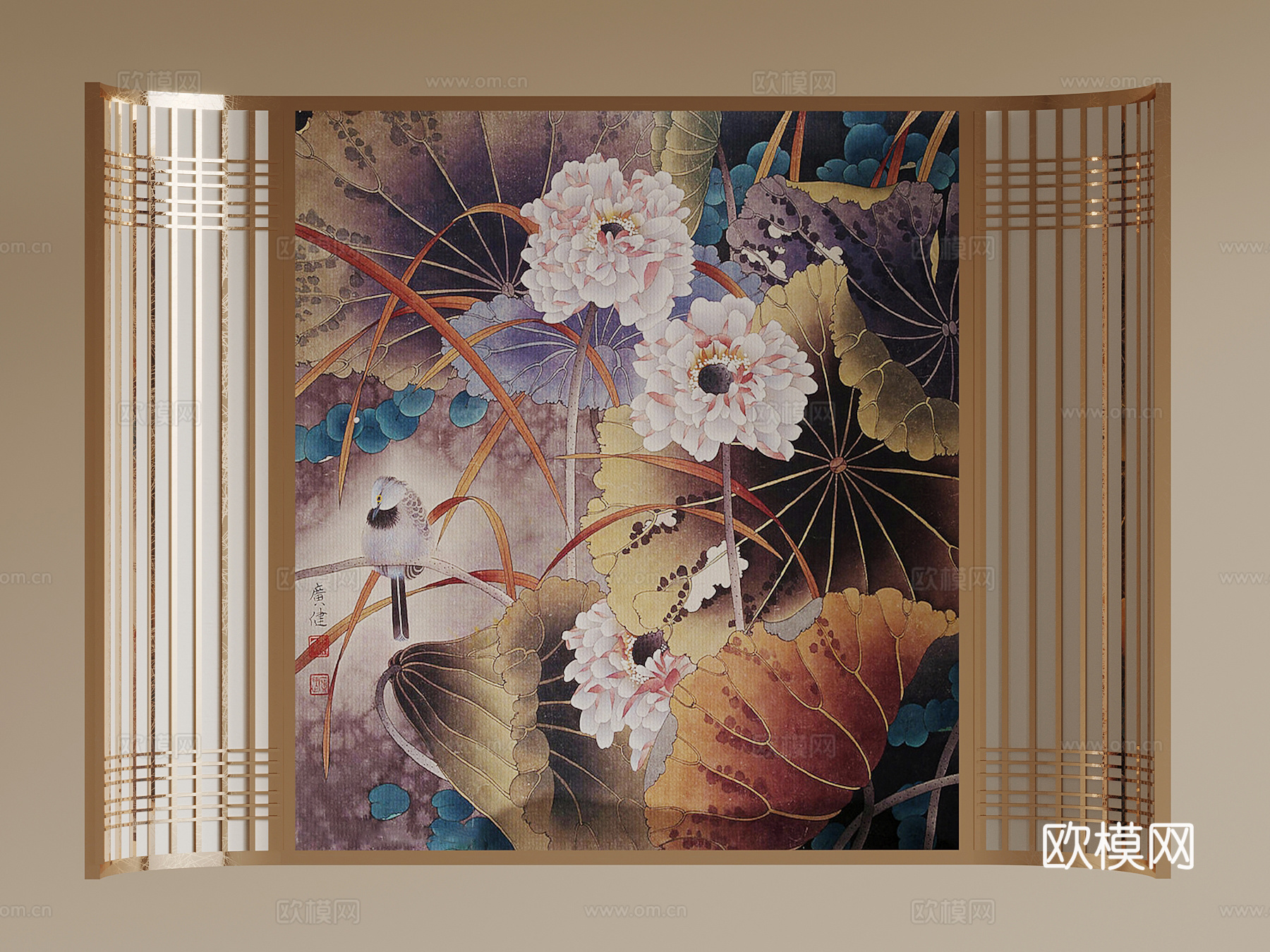 玄关背景墙 新中式背景墙su模型