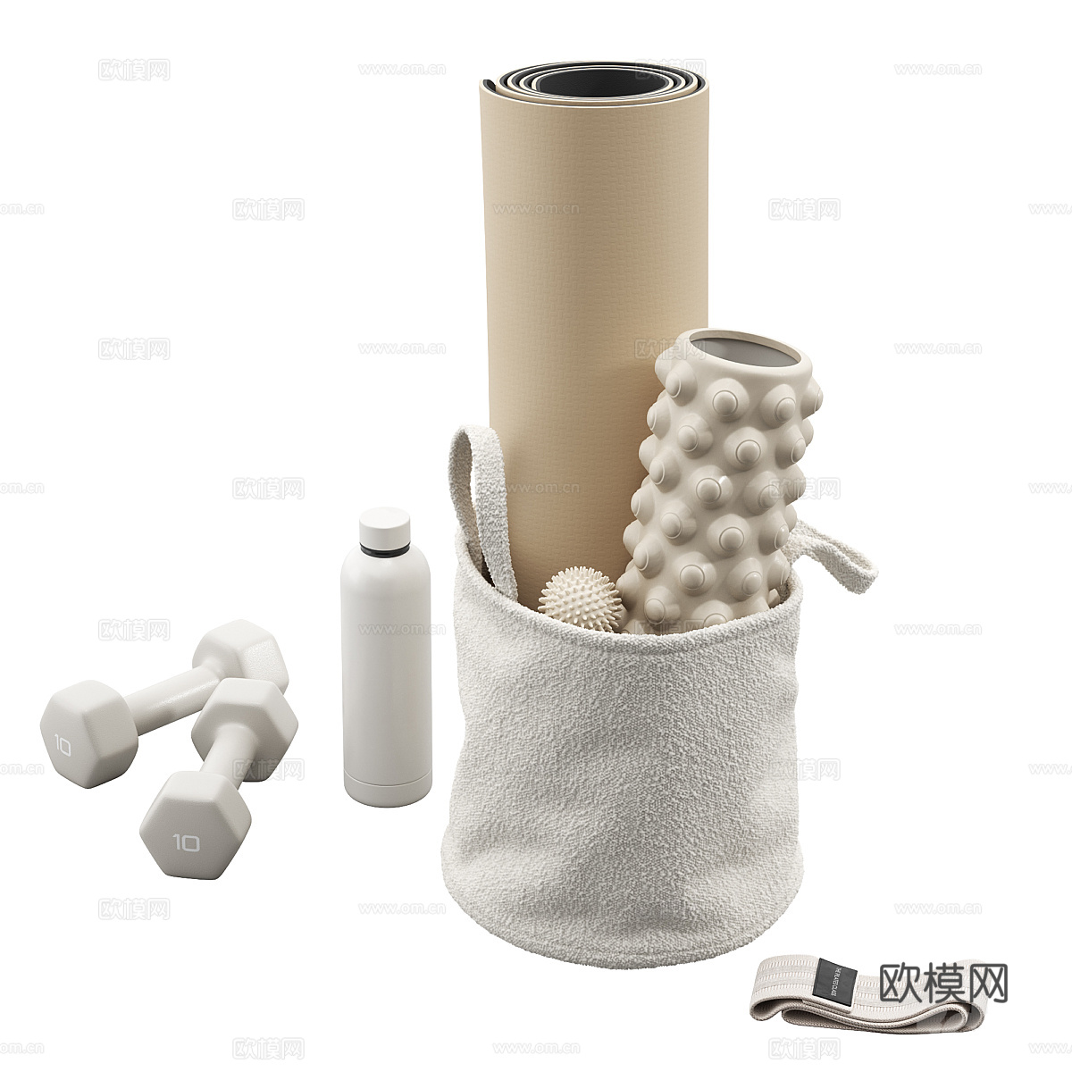现代奶油风瑜伽道具套装3d模型